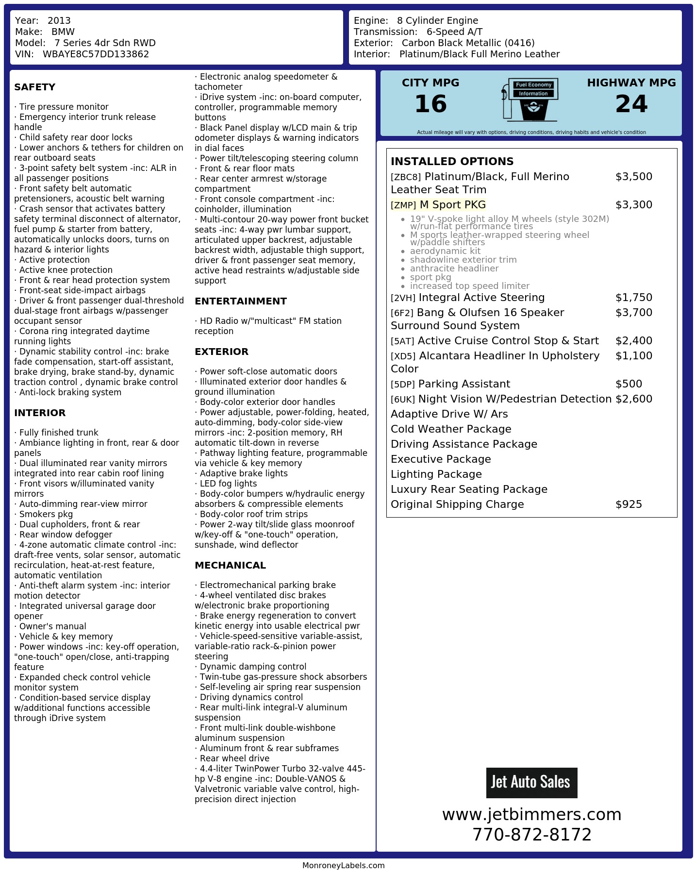 Monroney Label