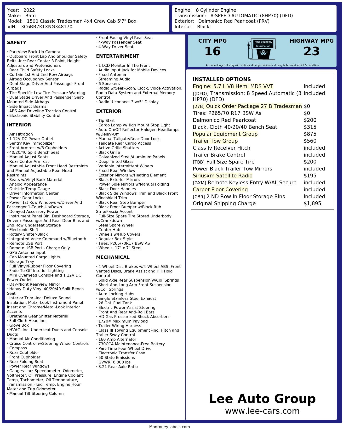 Monroney Label