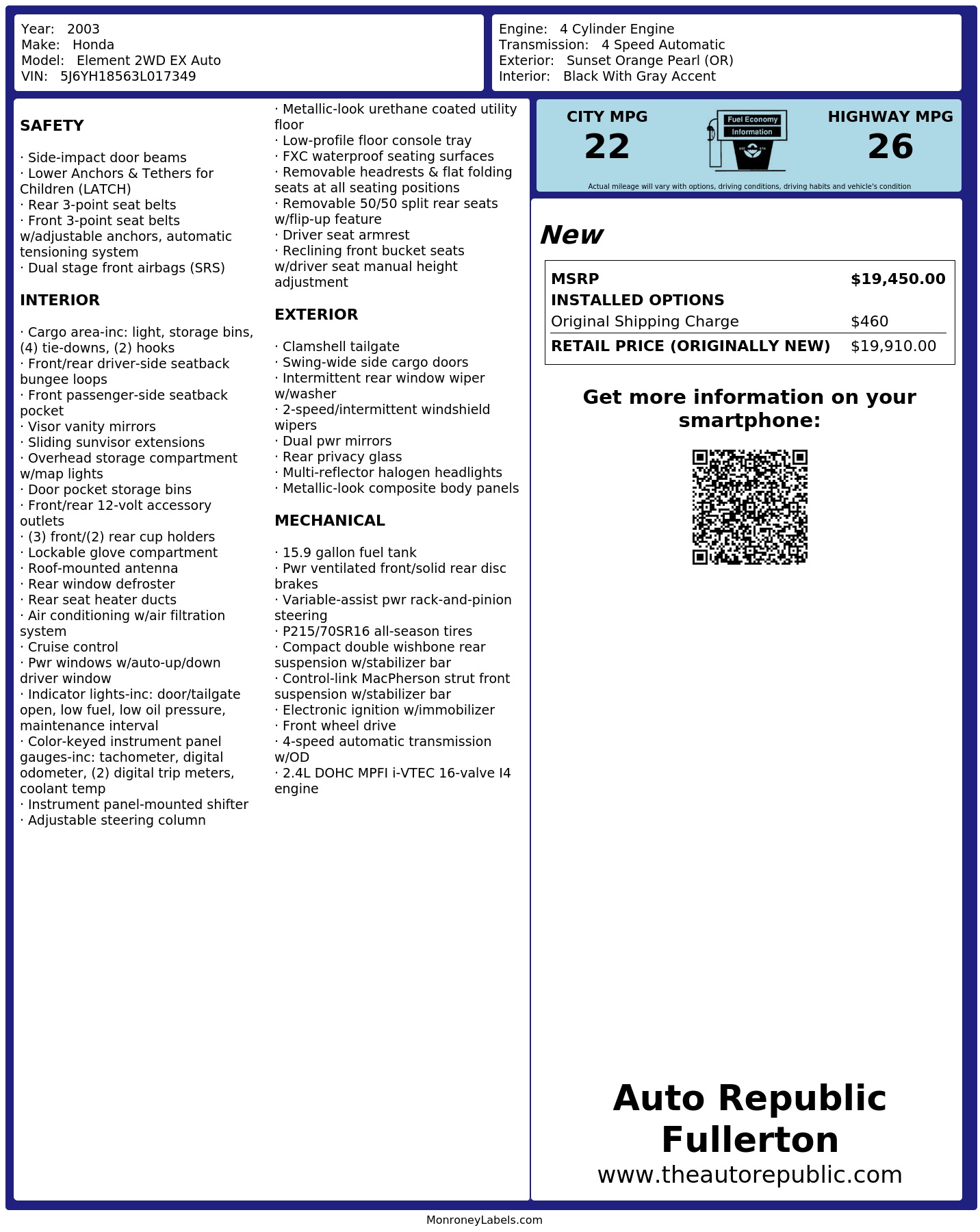 Monroney Label