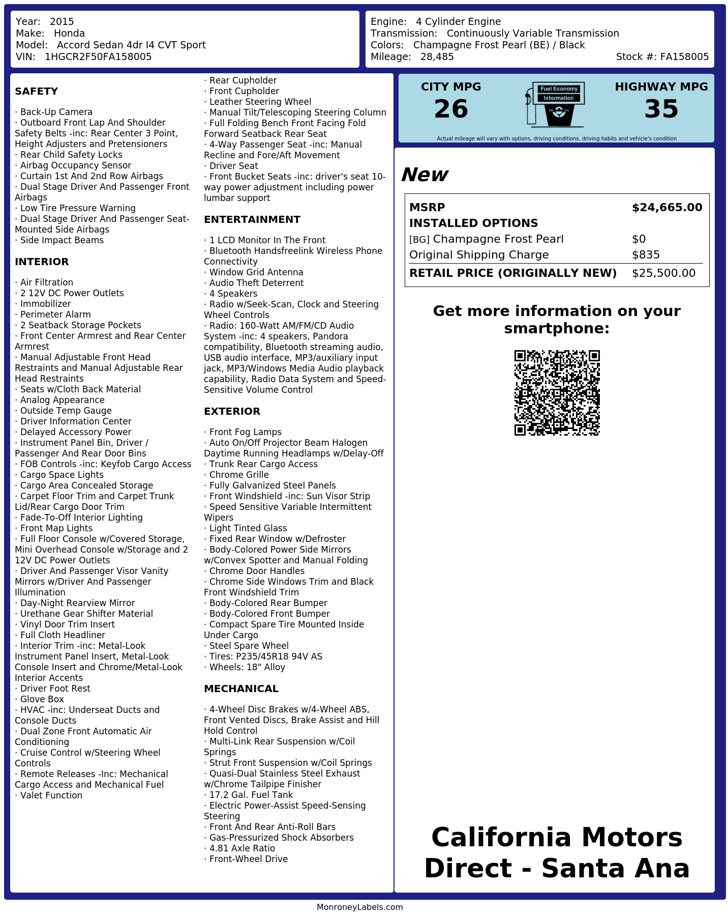 Monroney Label