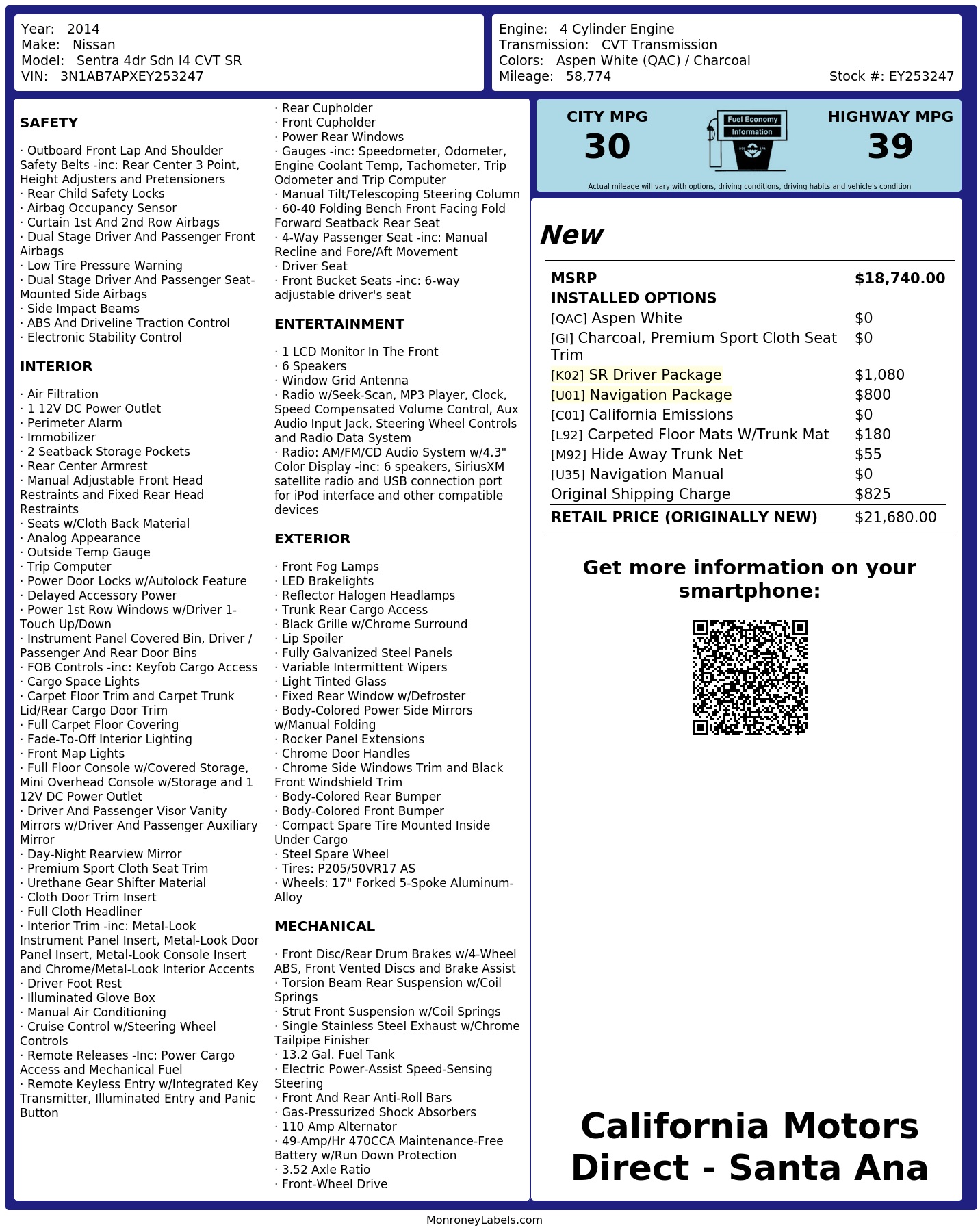 Monroney Label