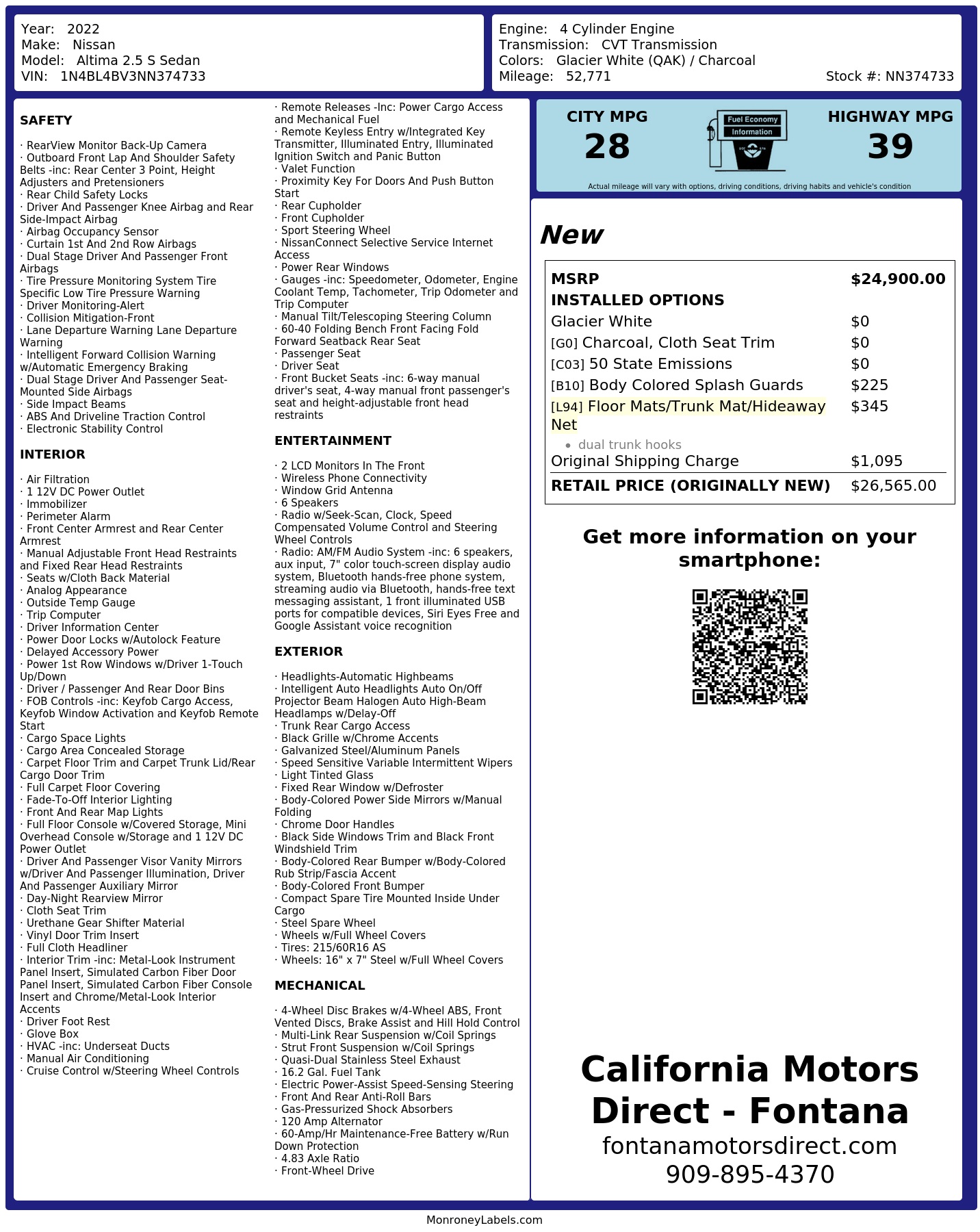 Monroney Label
