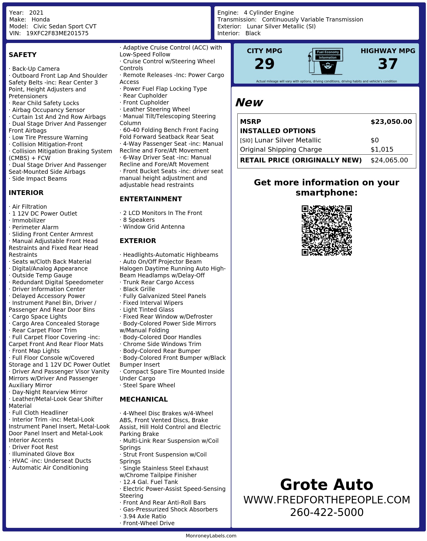 Monroney Label