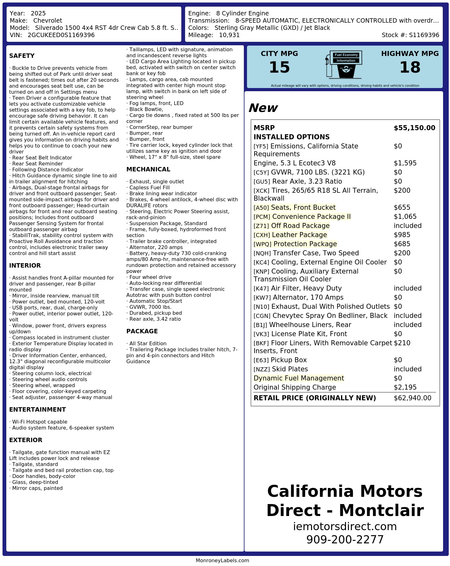 Monroney Label