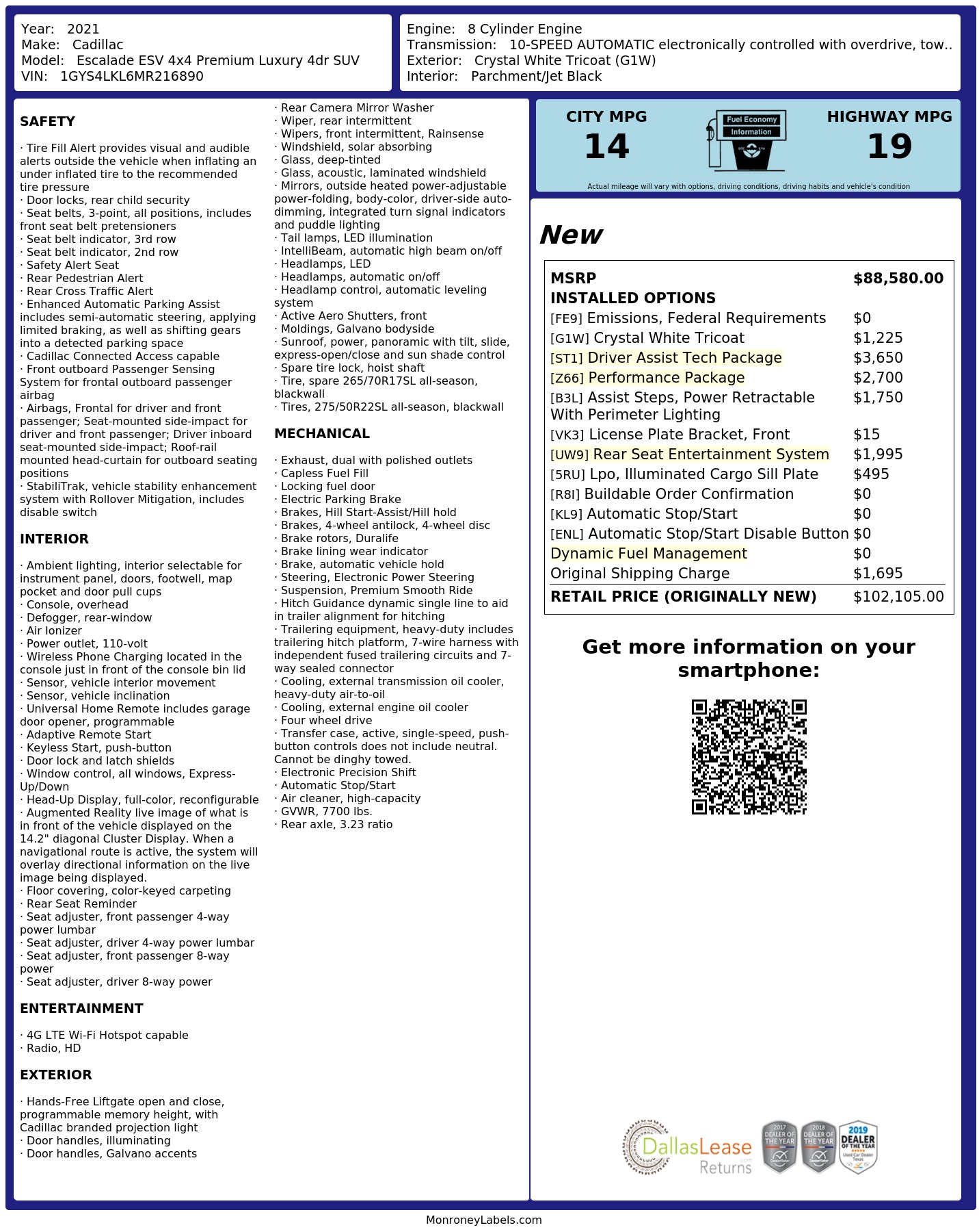 Monroney Label
