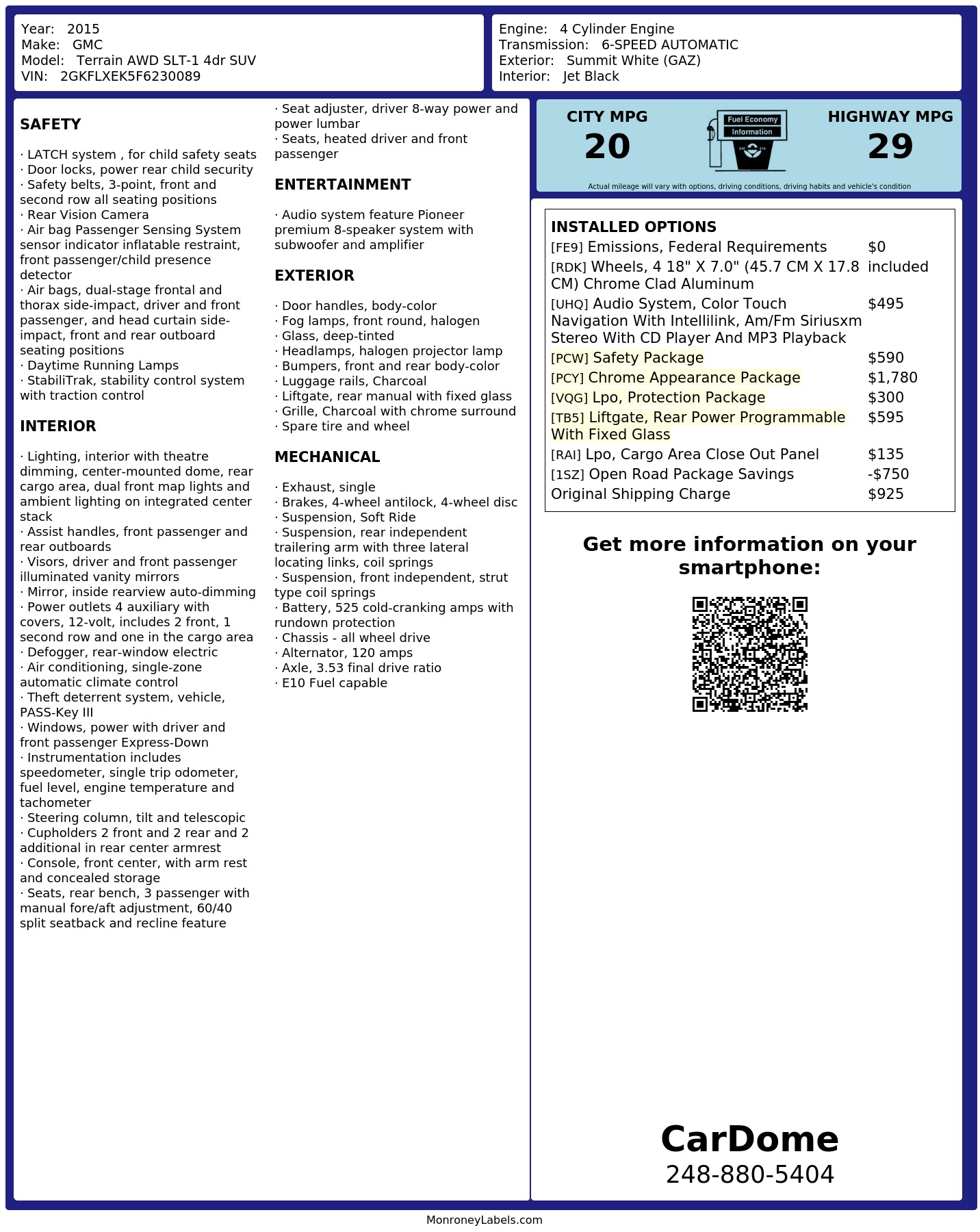 Monroney Label