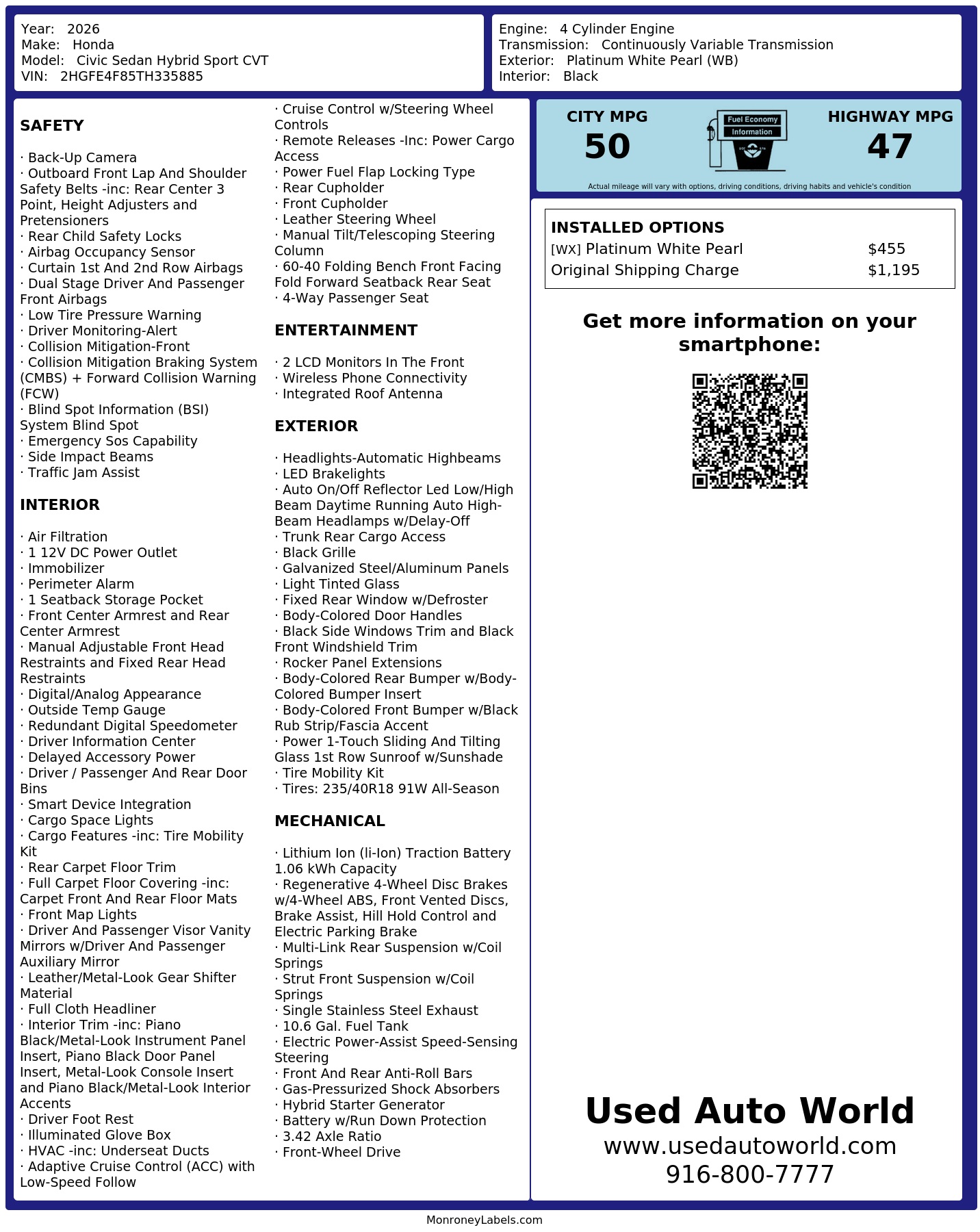 Monroney Label