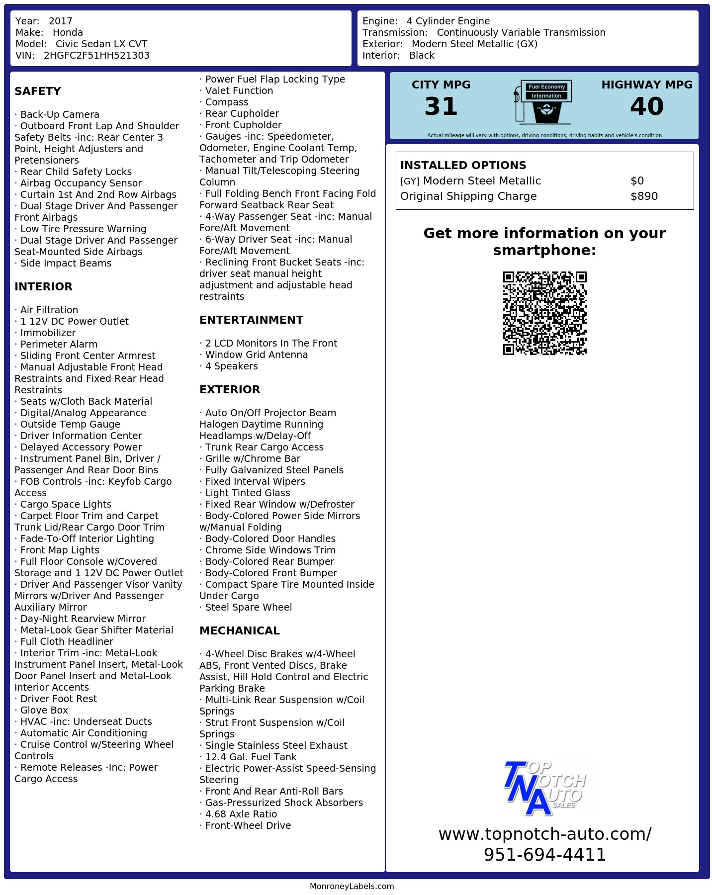 Monroney Label