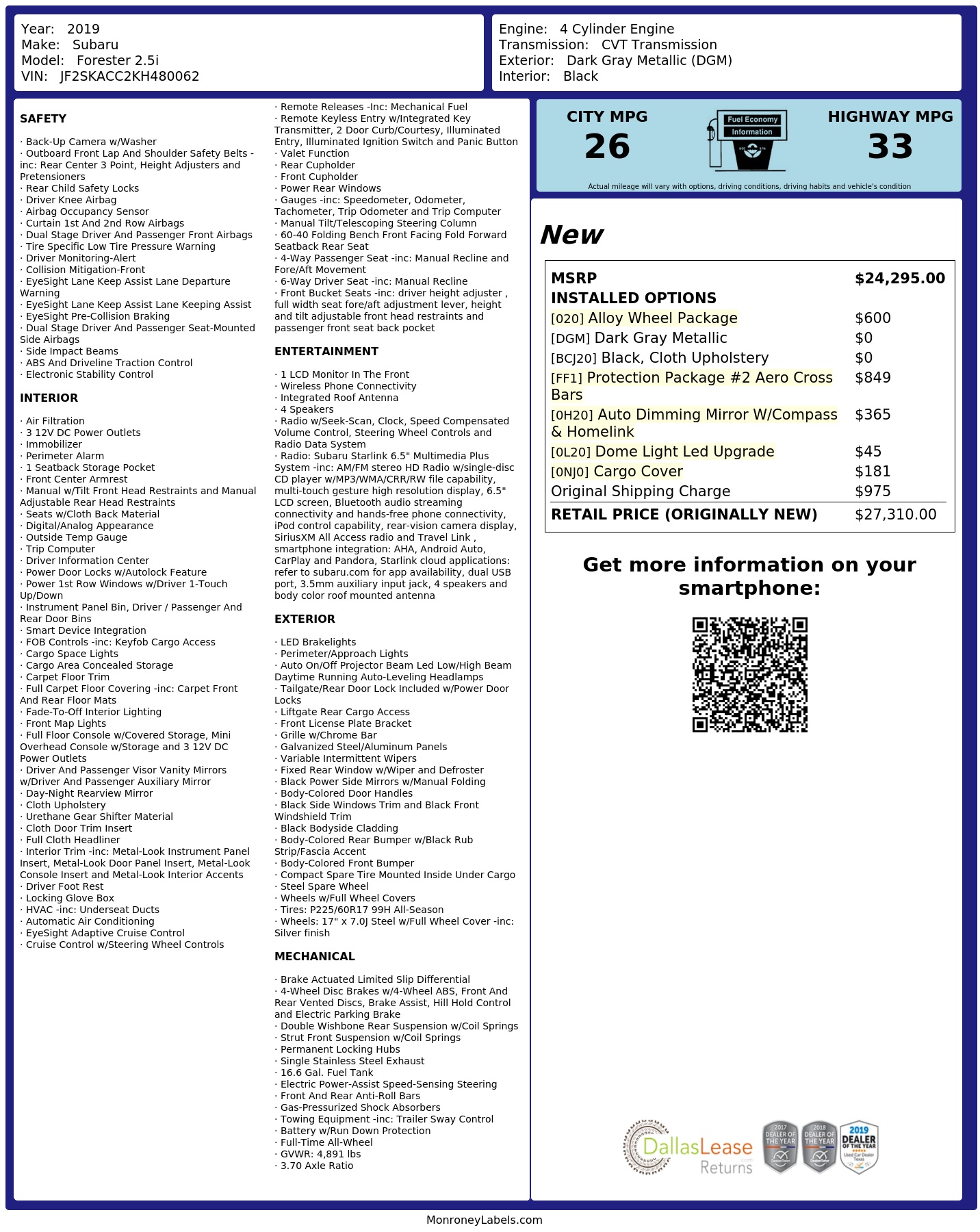Monroney Label
