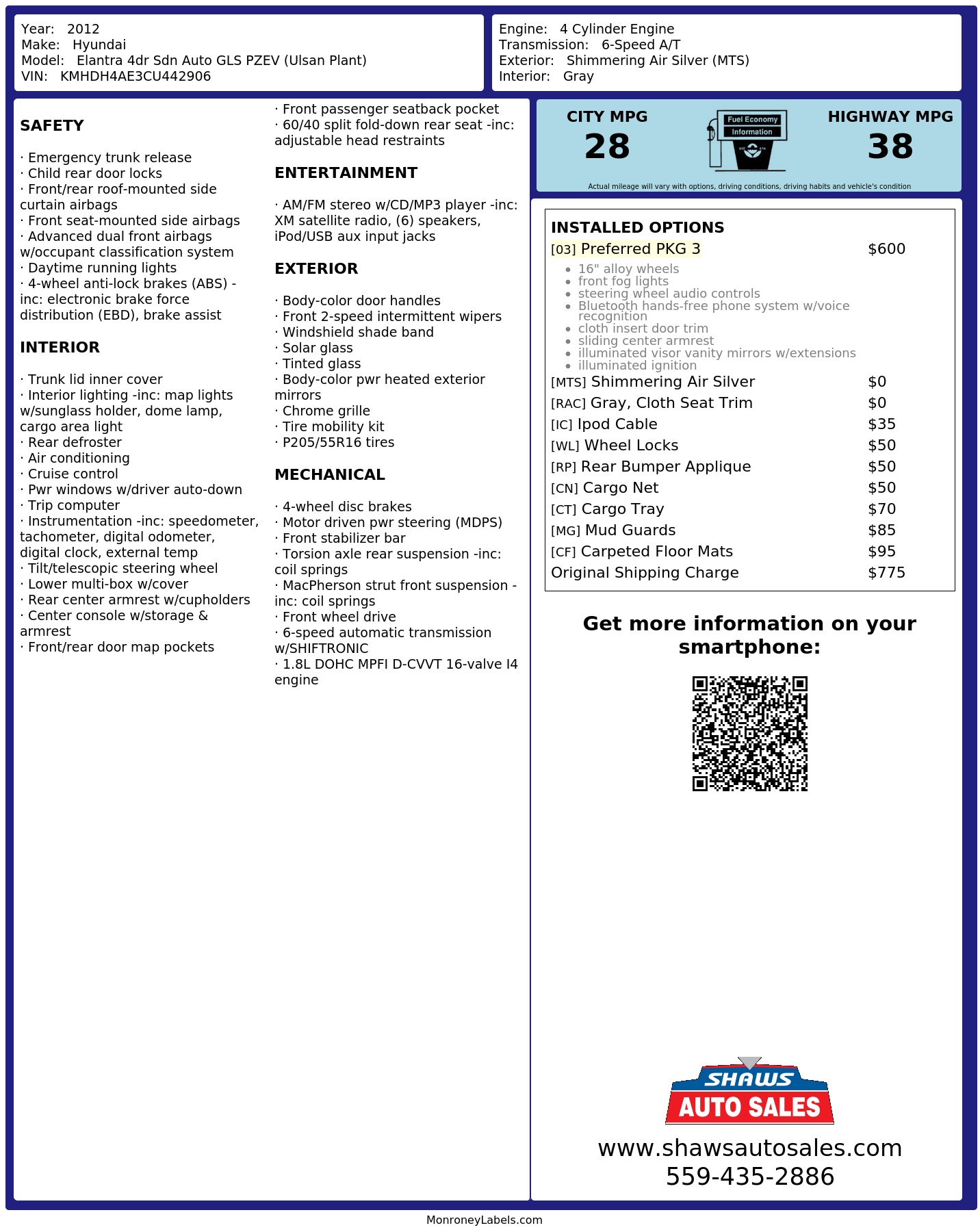 Monroney Label