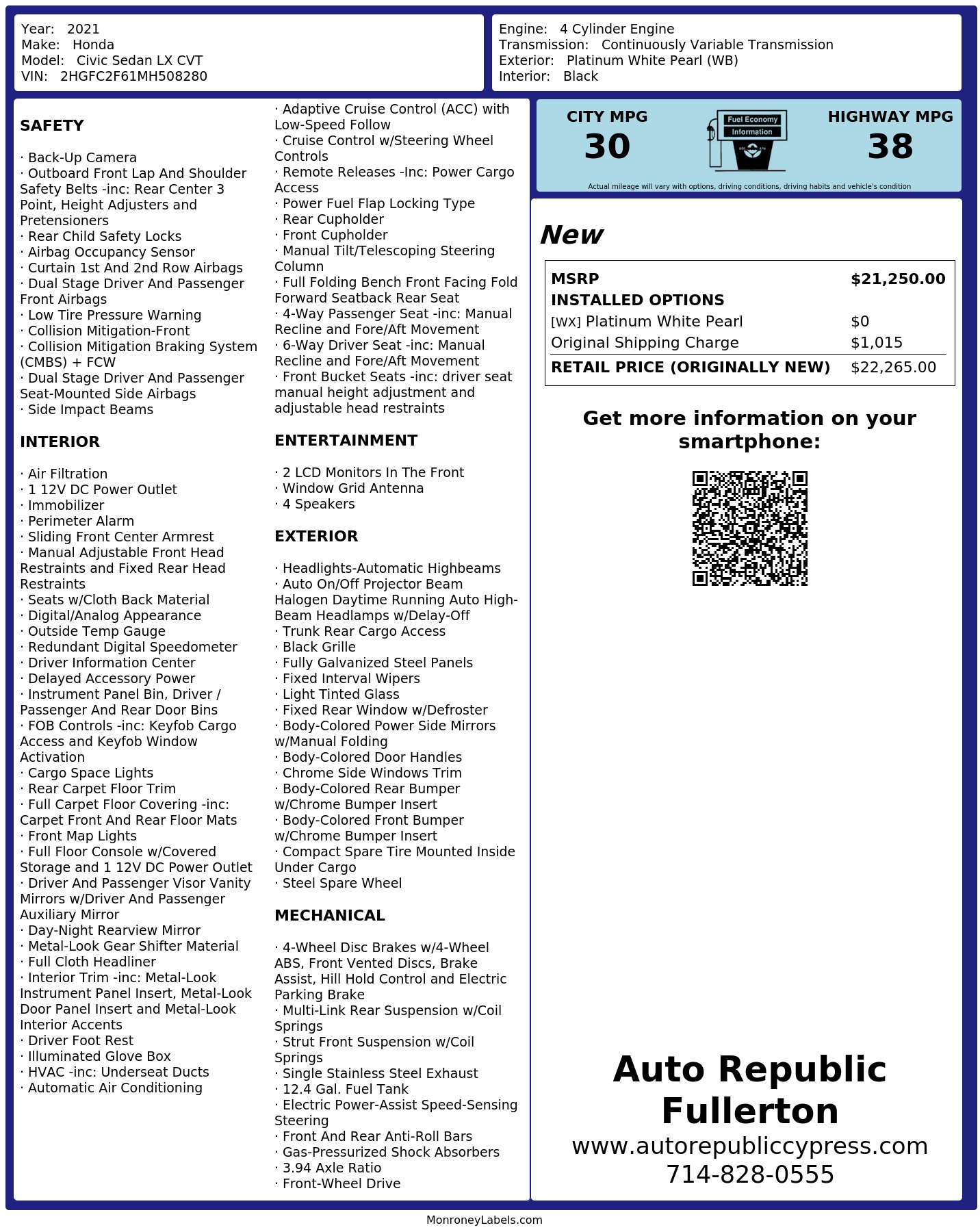 Monroney Label