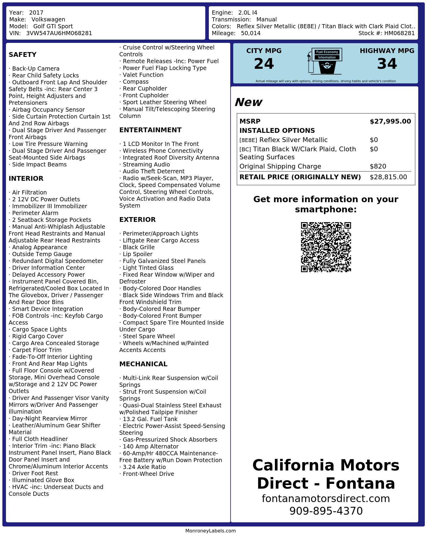 Monroney Label