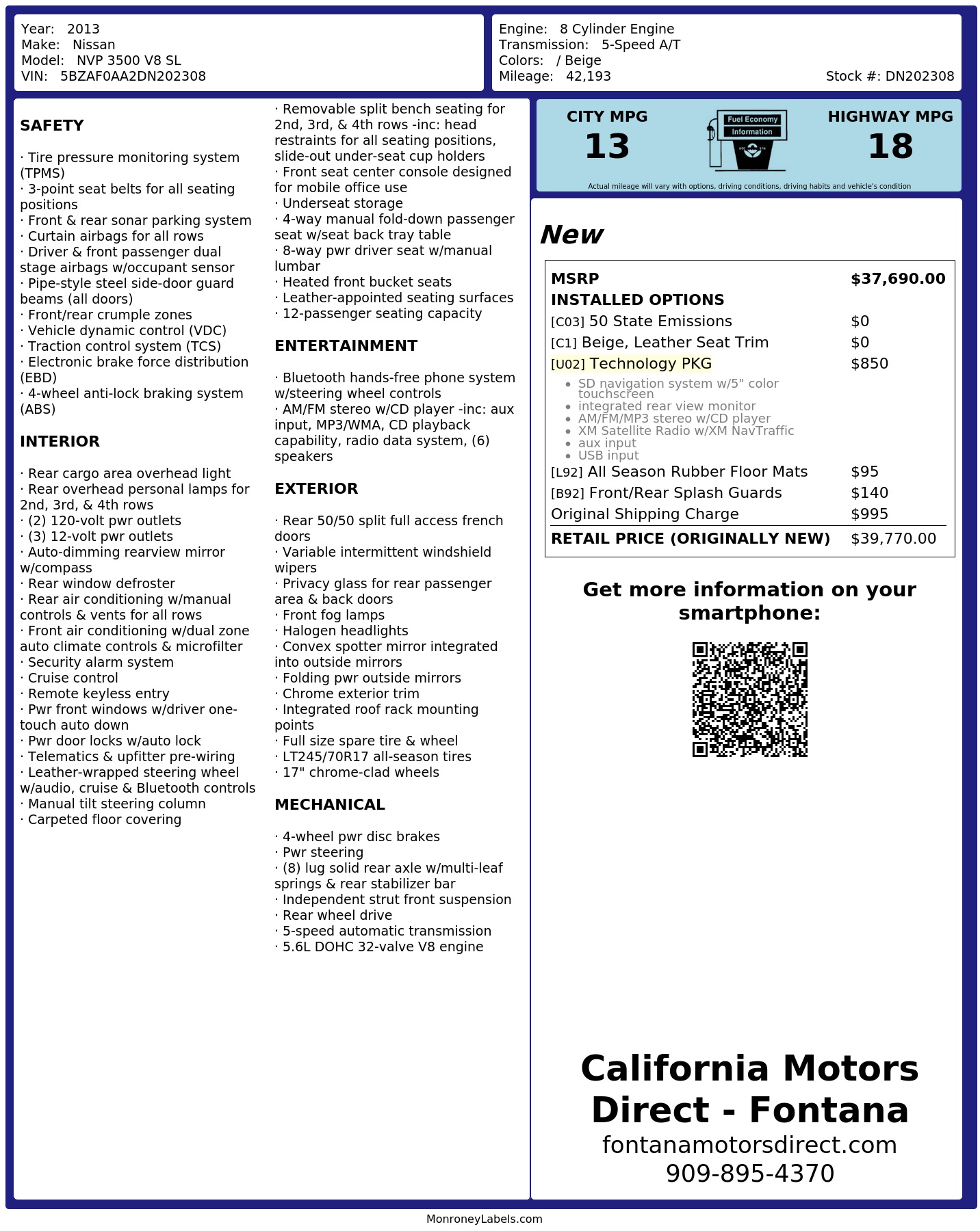 Monroney Label