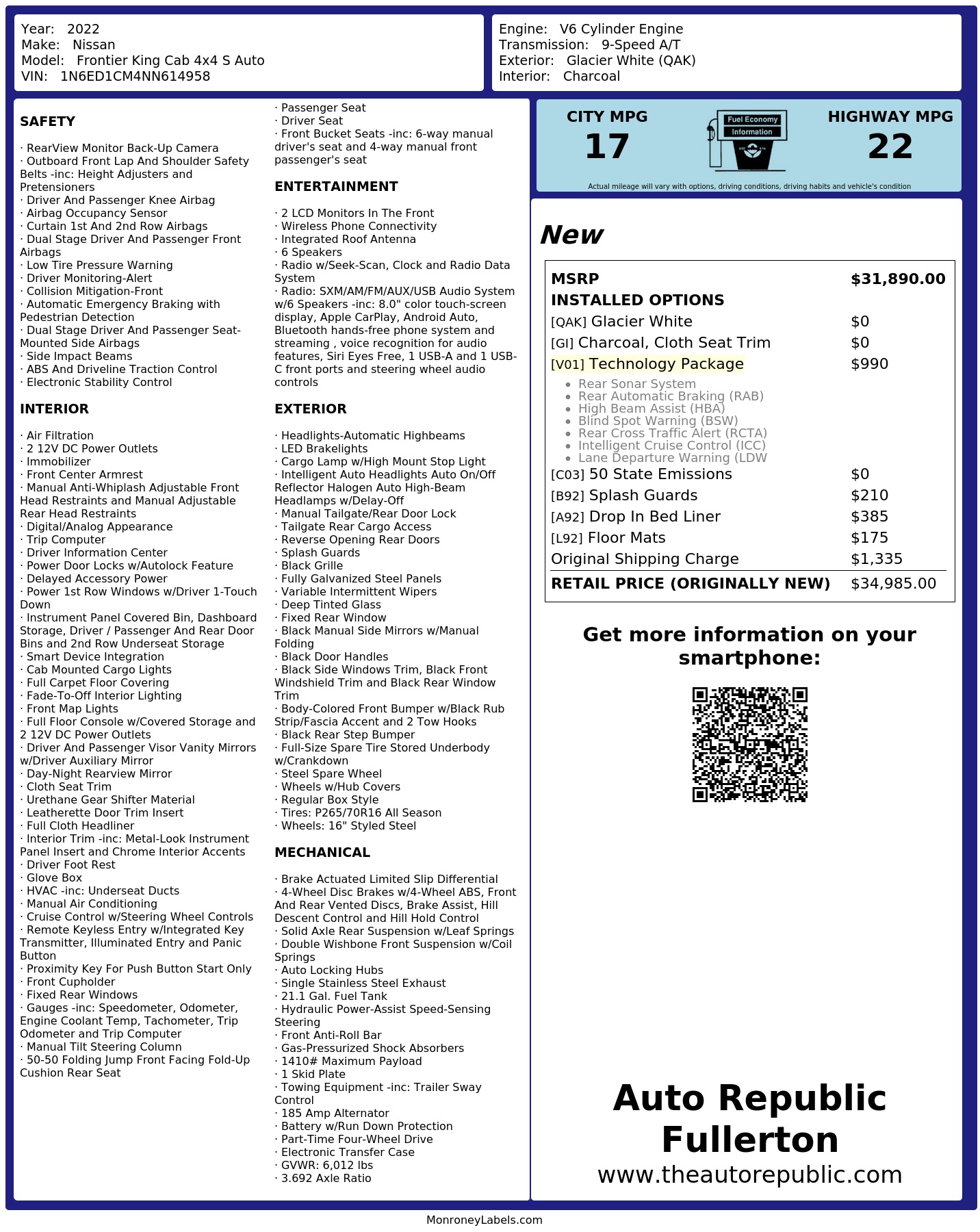 Monroney Label