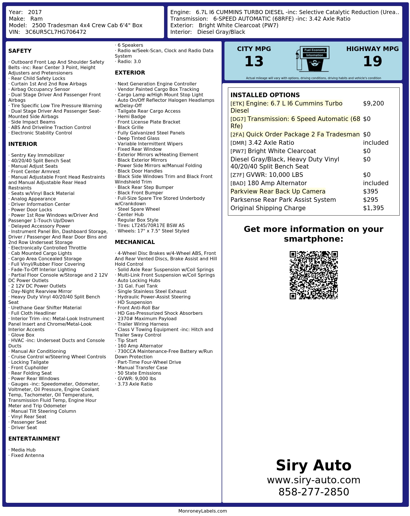 Monroney Label