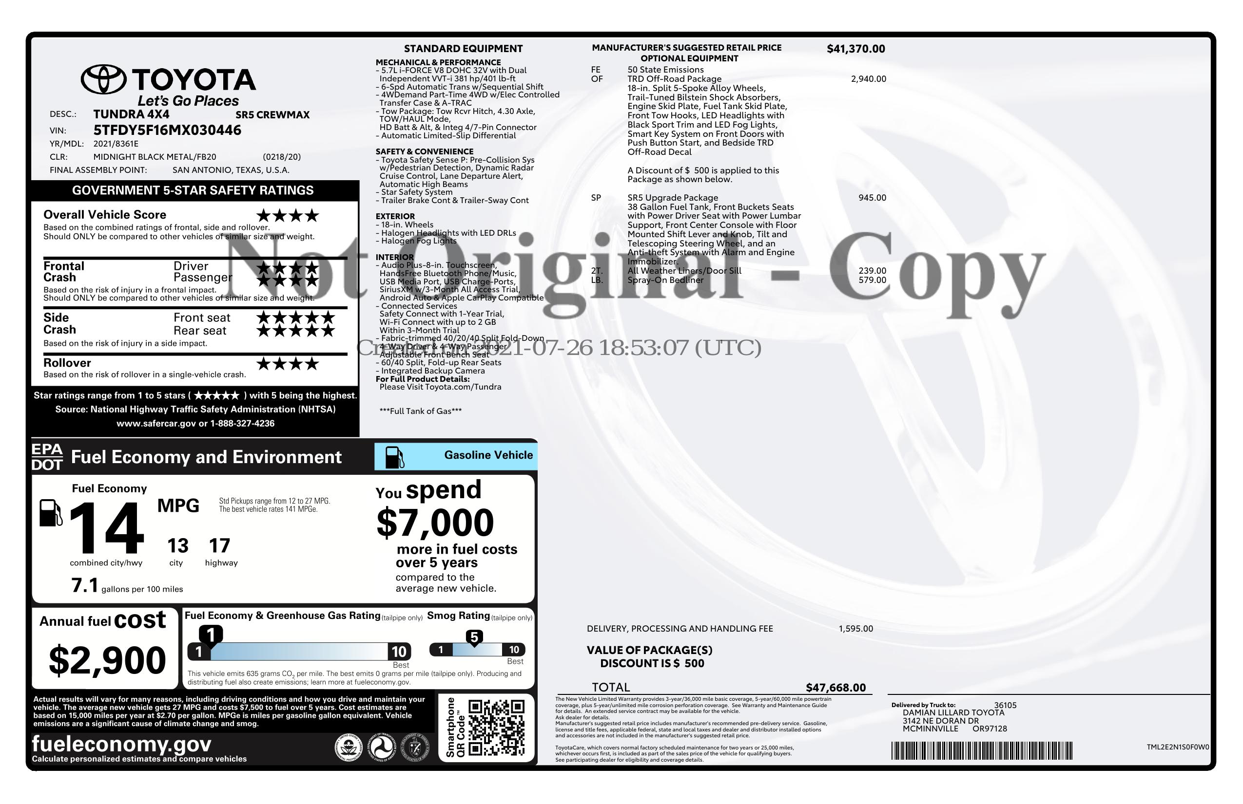 Monroney Label