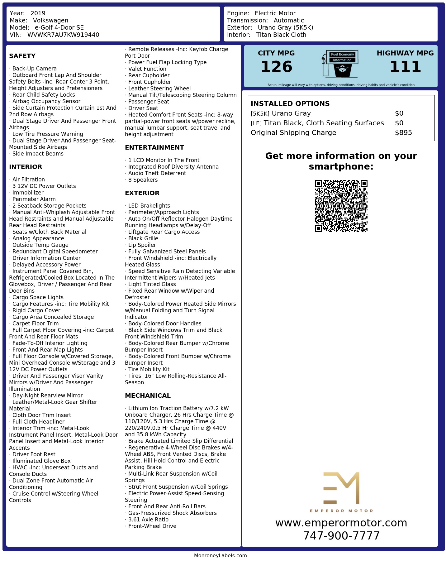 Monroney Label