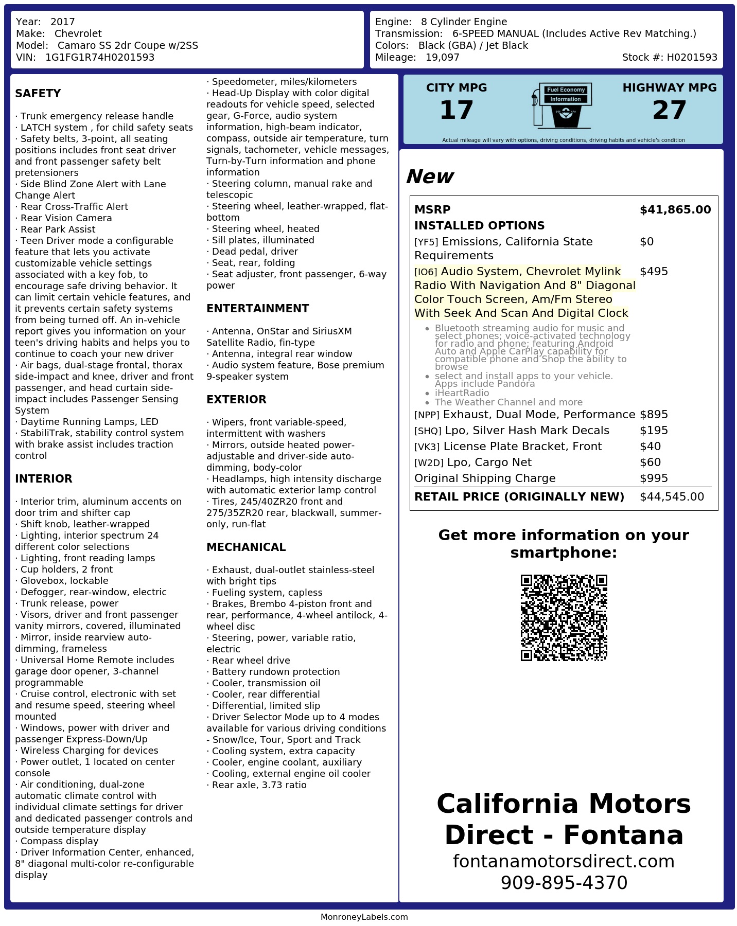 Monroney Label