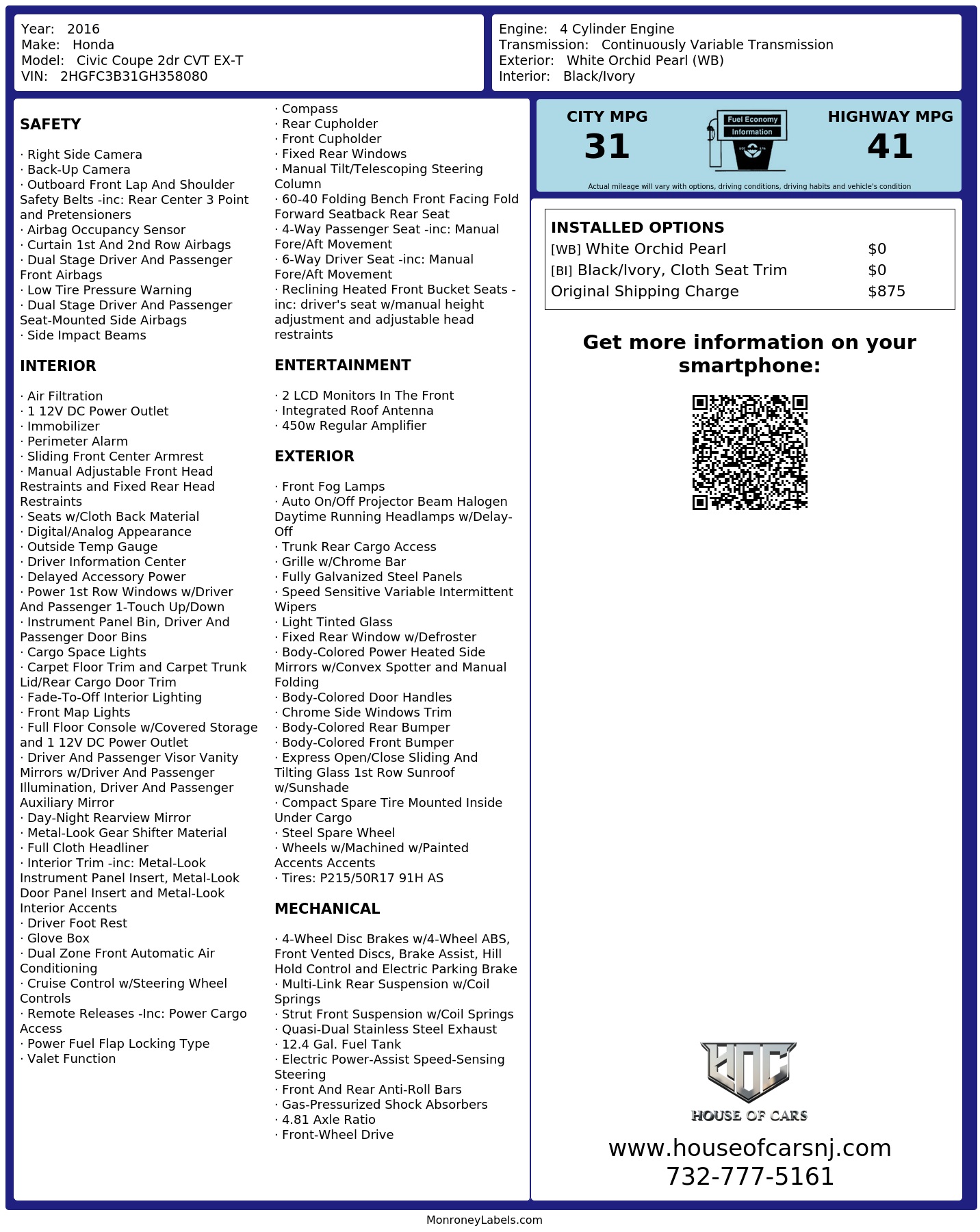 Monroney Label