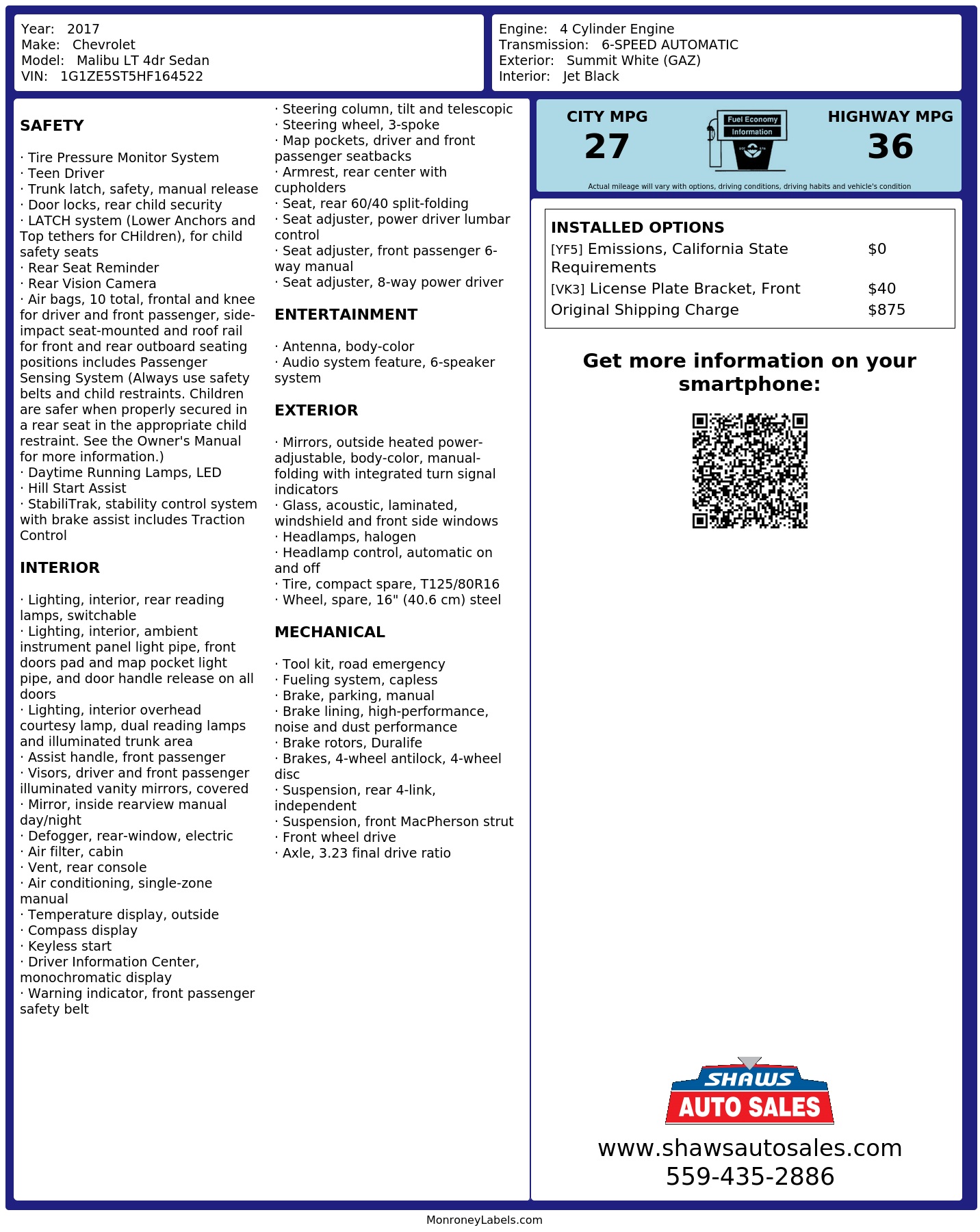 Monroney Label