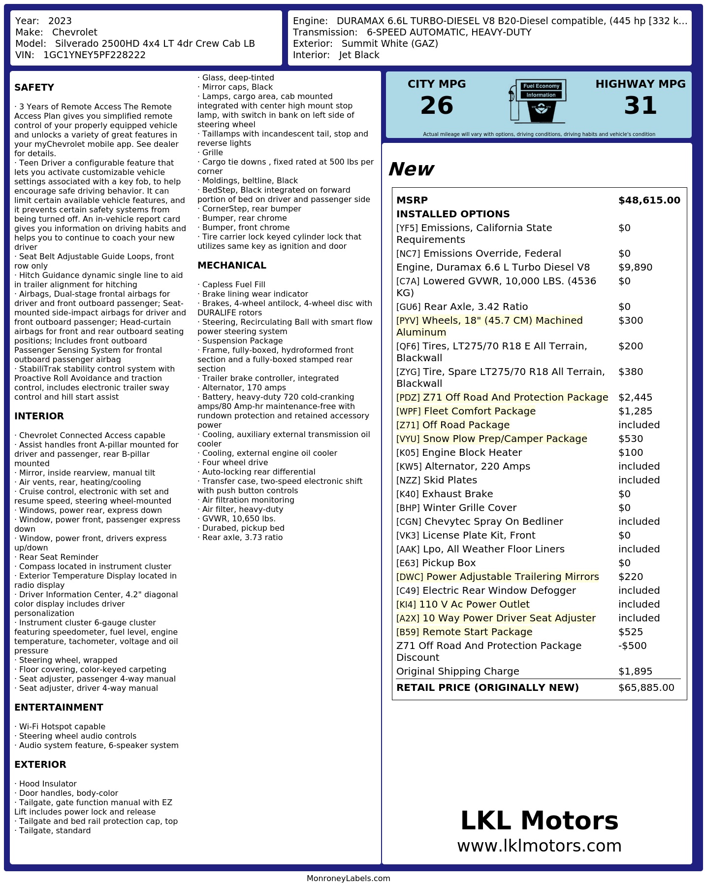 Monroney Label