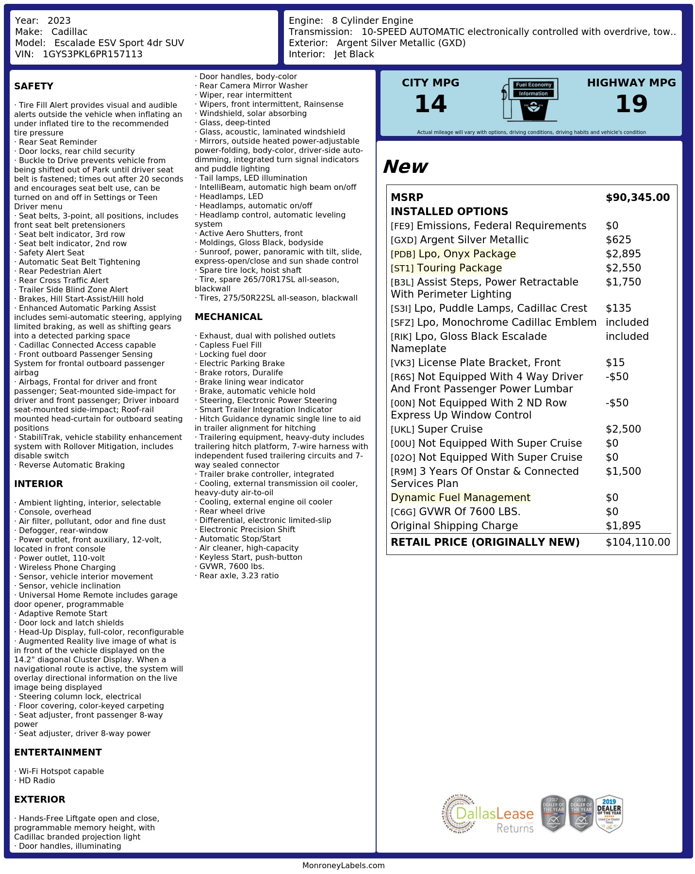 Monroney Label