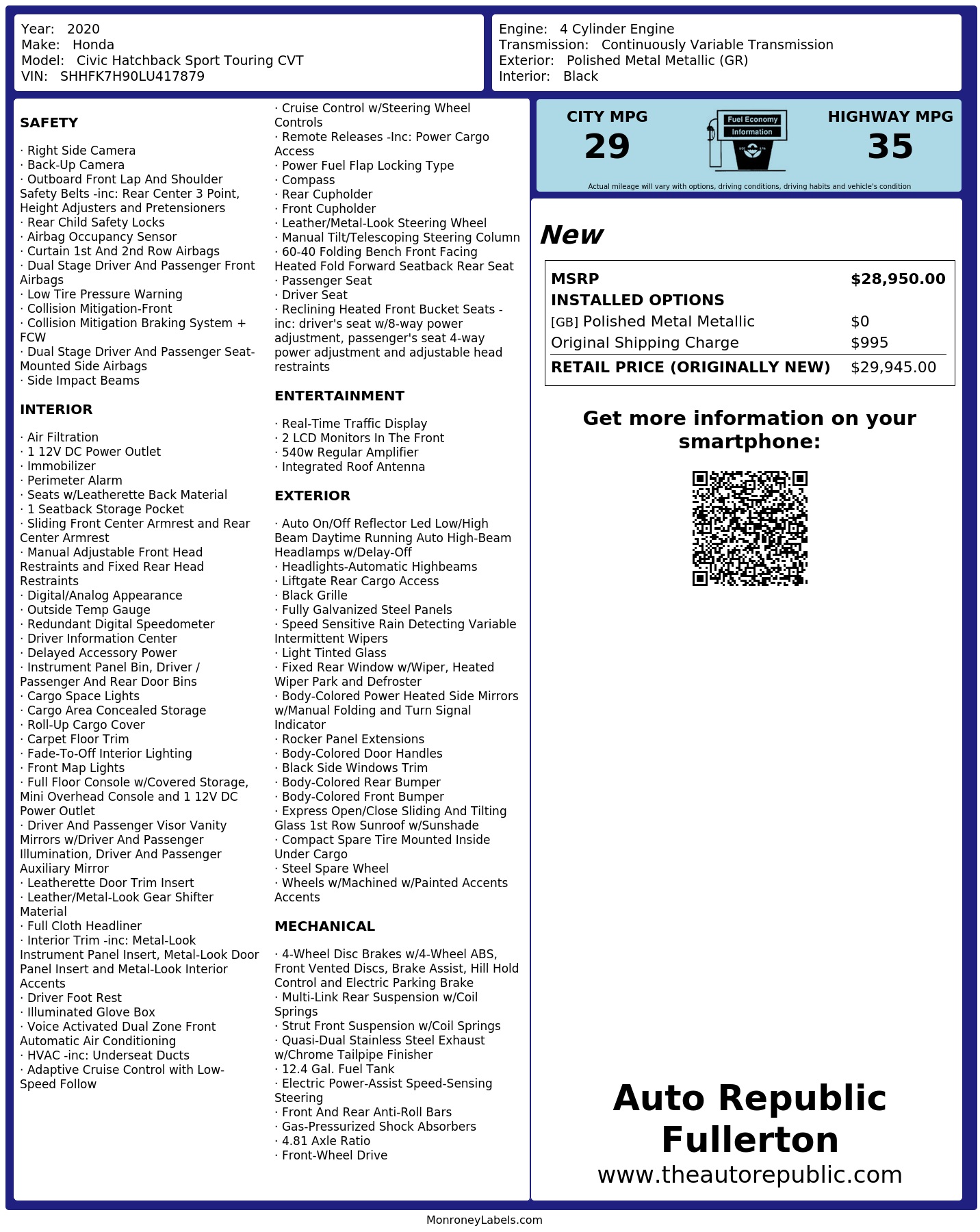 Monroney Label
