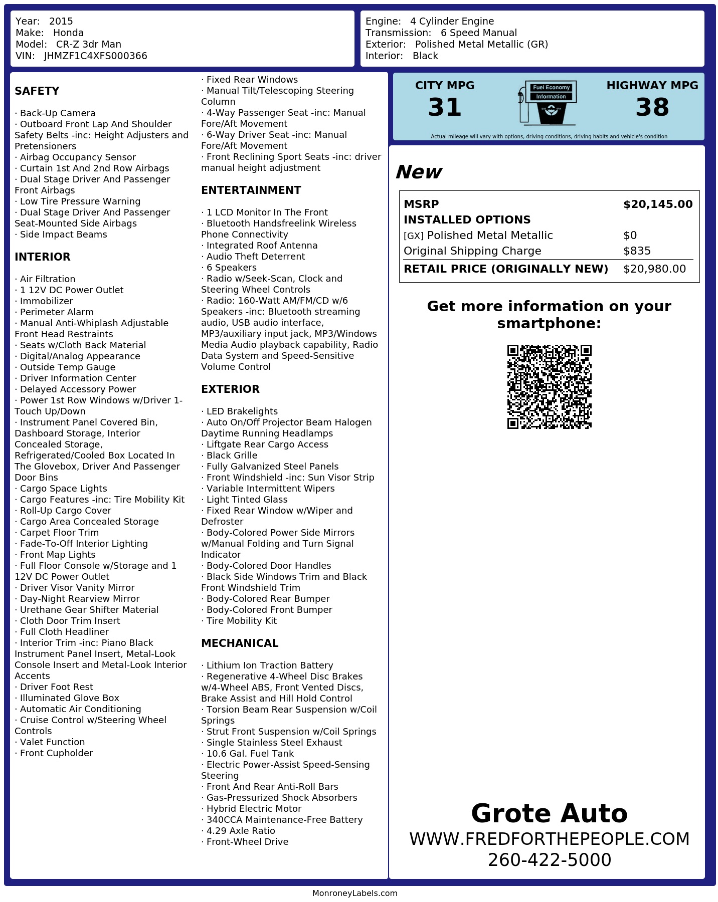Monroney Label