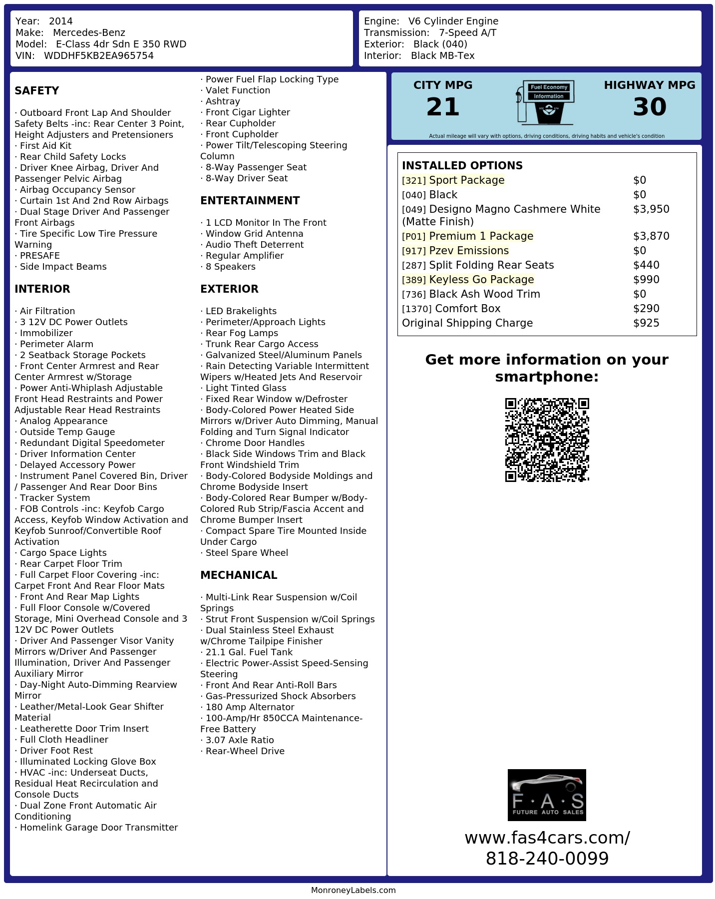 Monroney Label