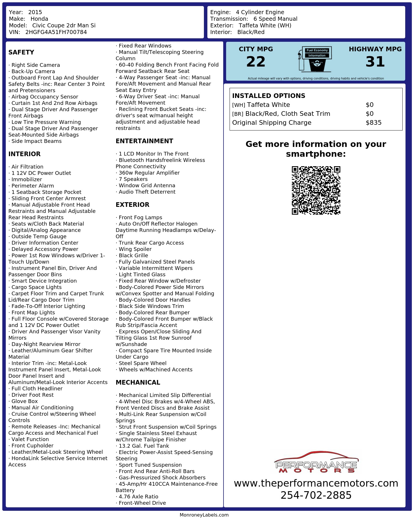 Monroney Label