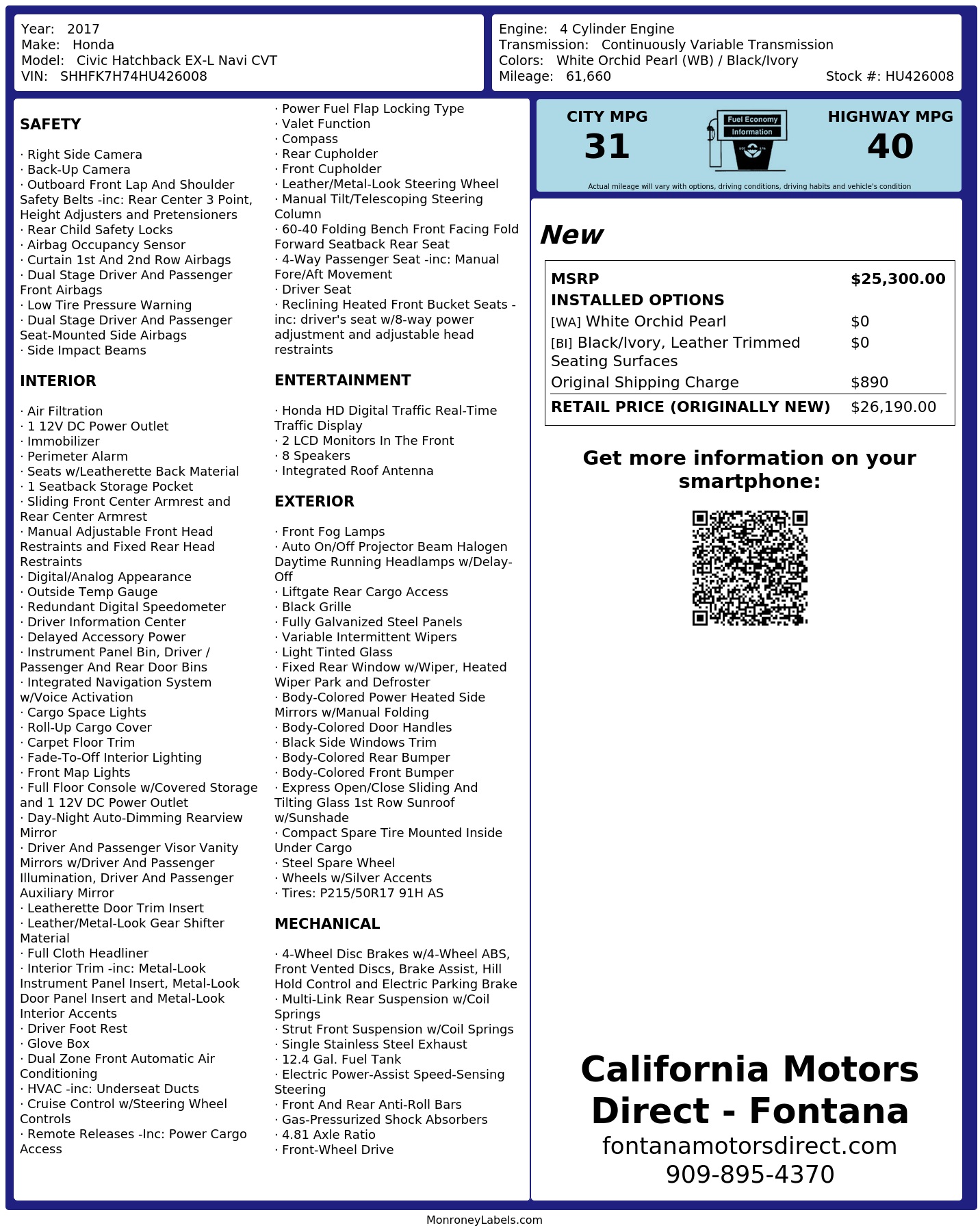 Monroney Label