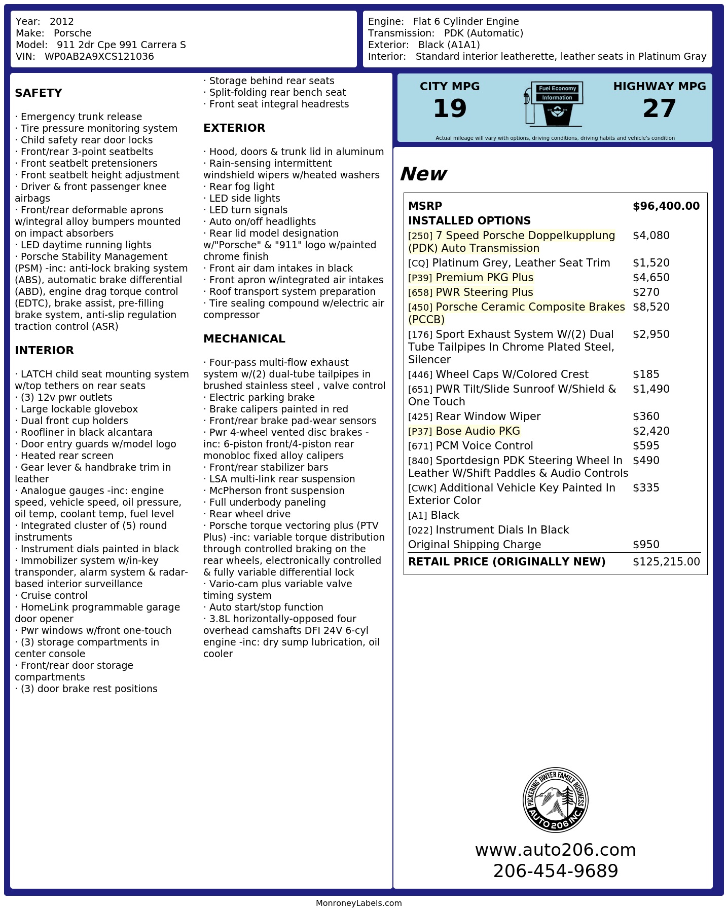 Monroney Label