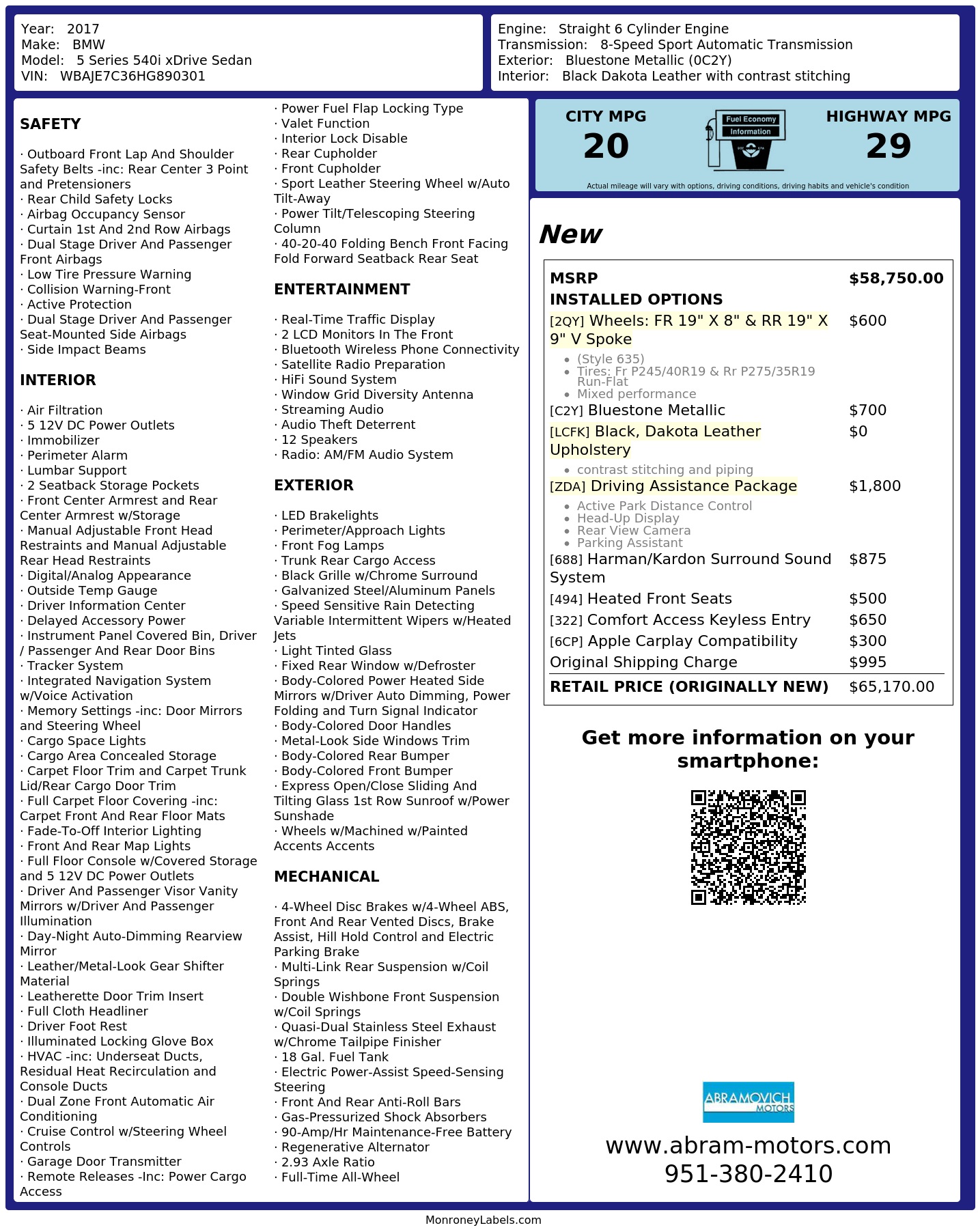 Monroney Label
