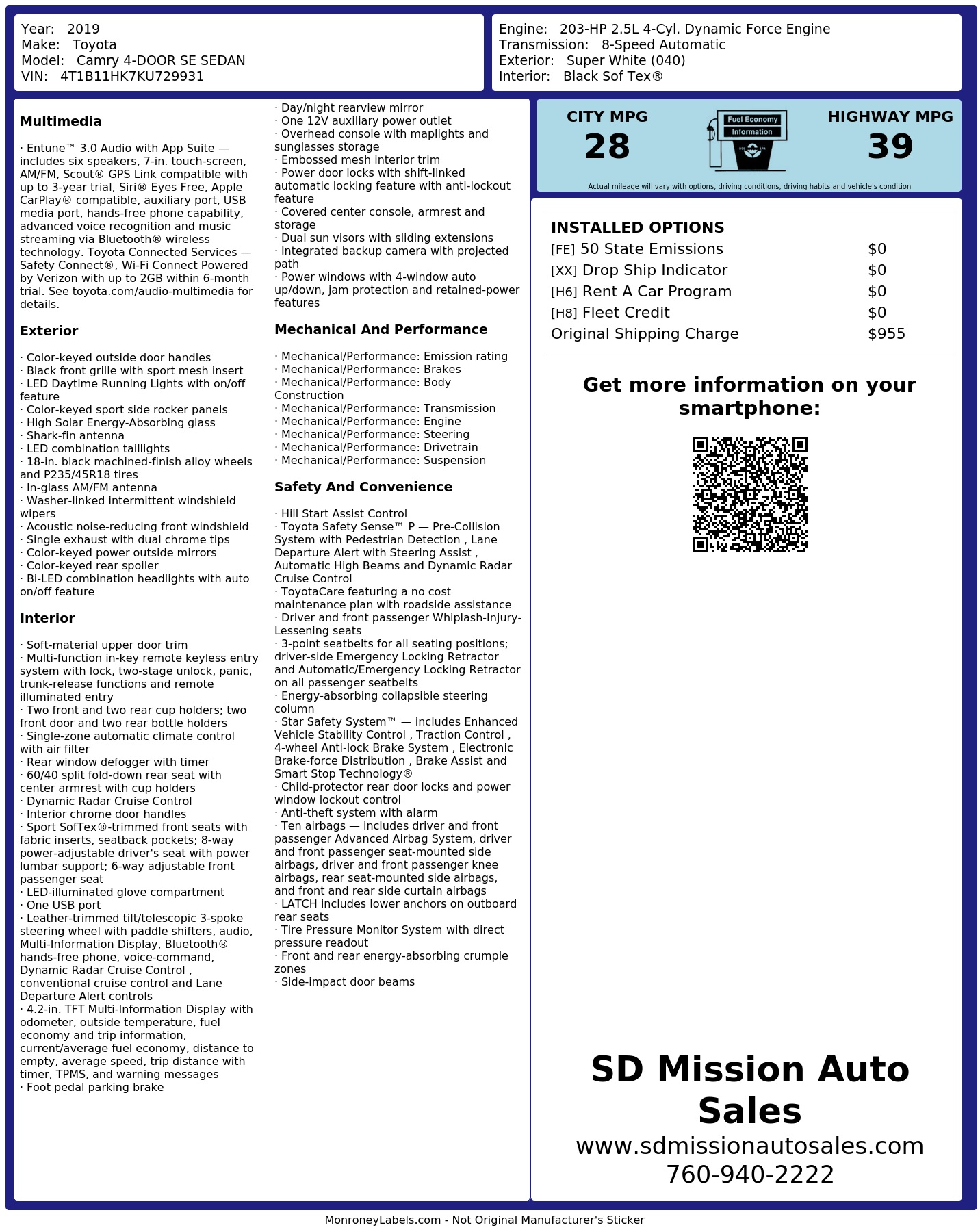 Monroney Label