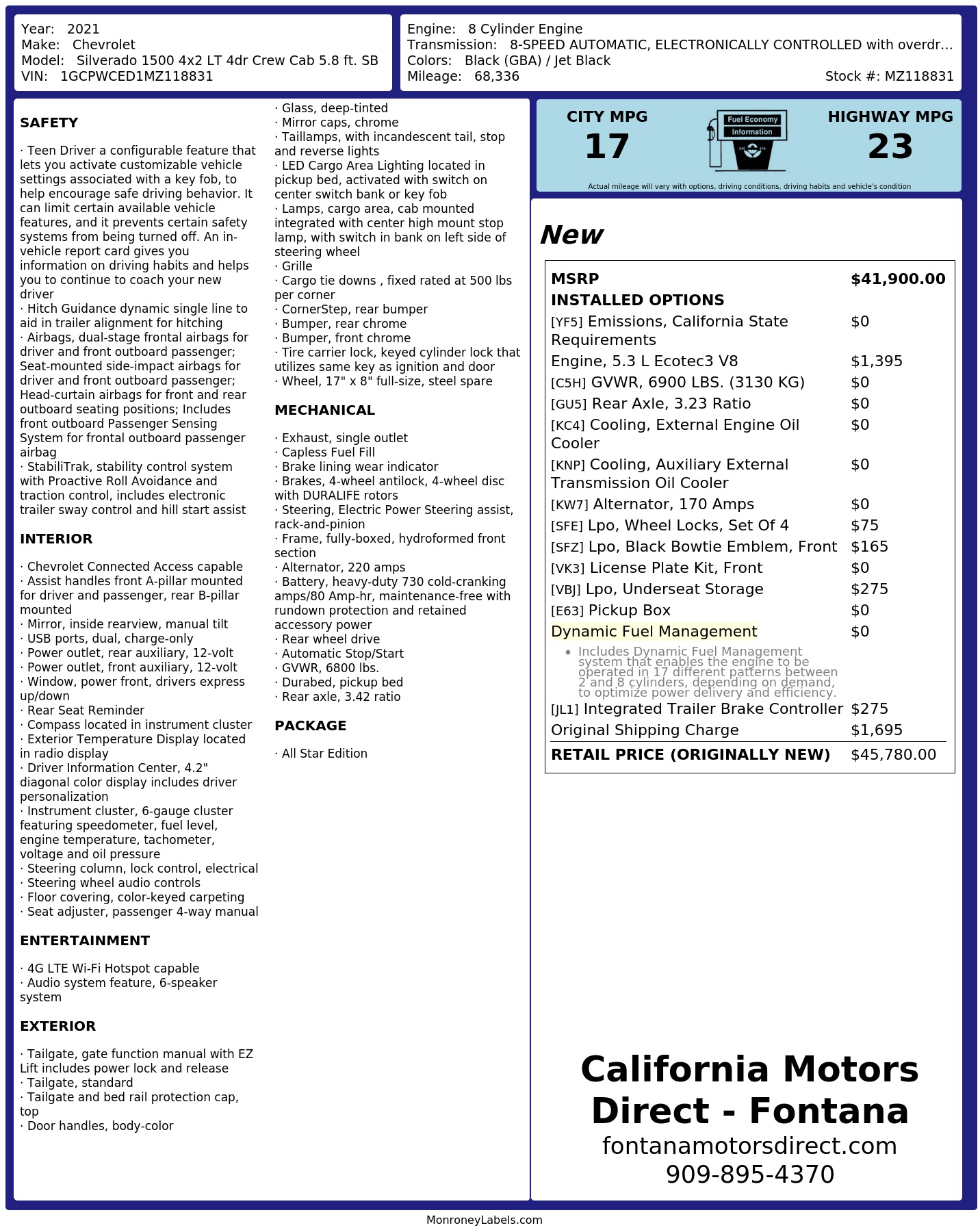 Monroney Label