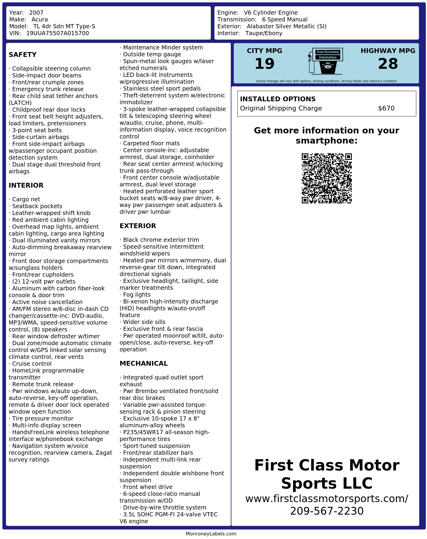 Monroney Label