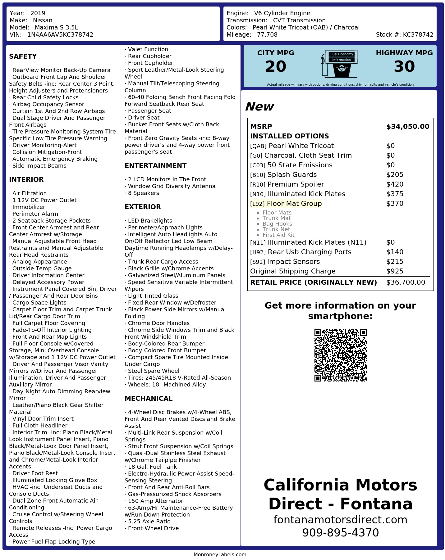 Monroney Label
