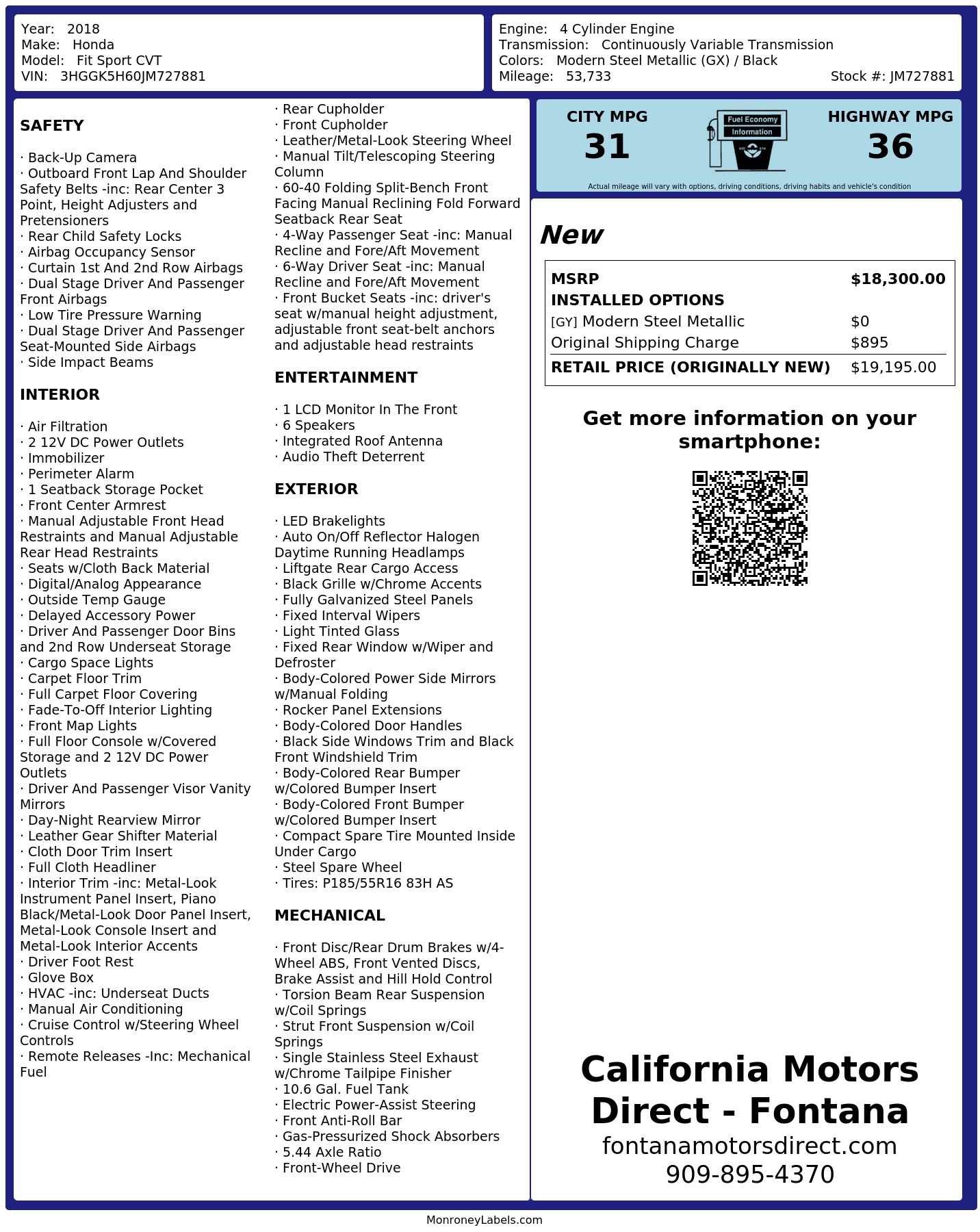 Monroney Label