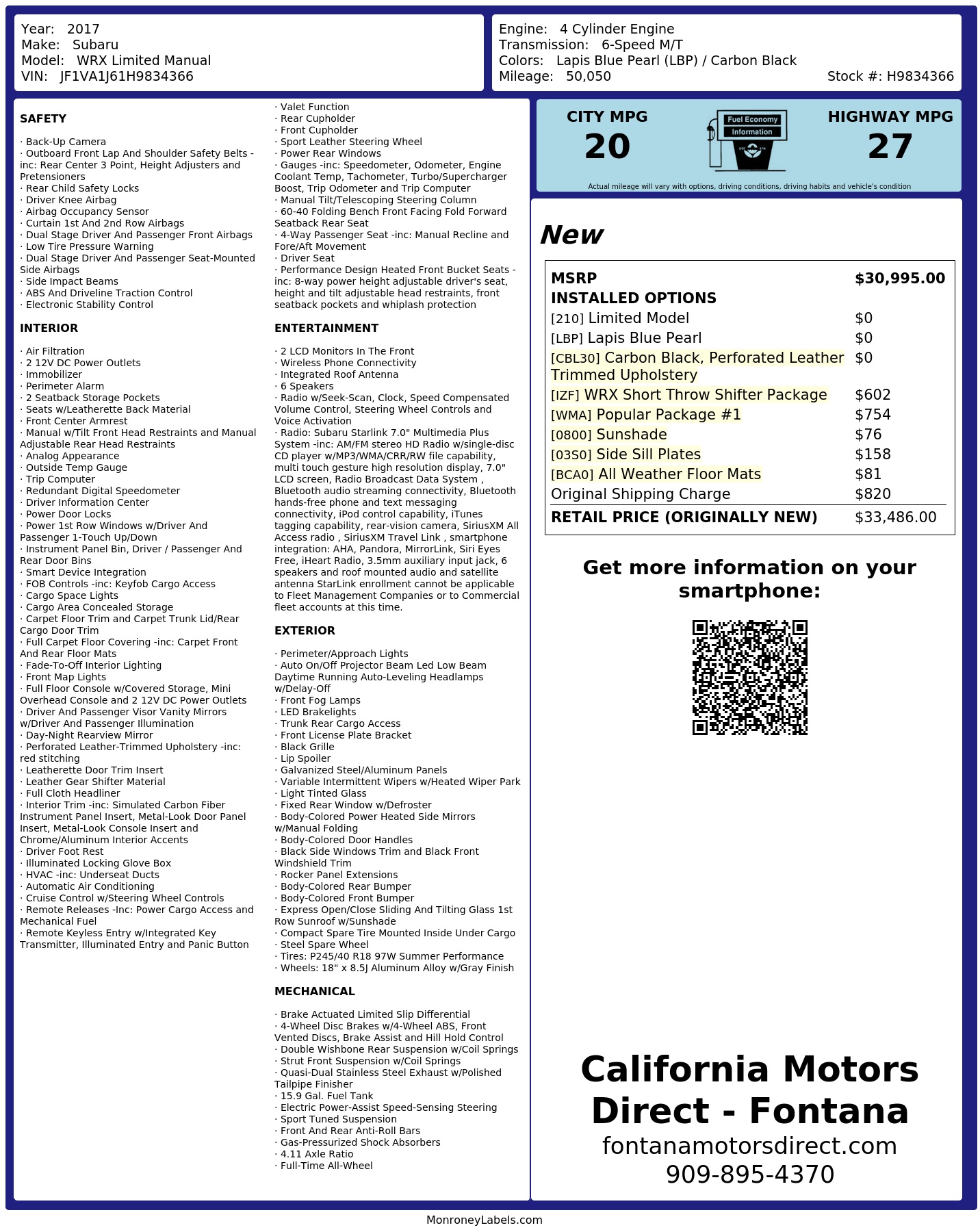 Monroney Label