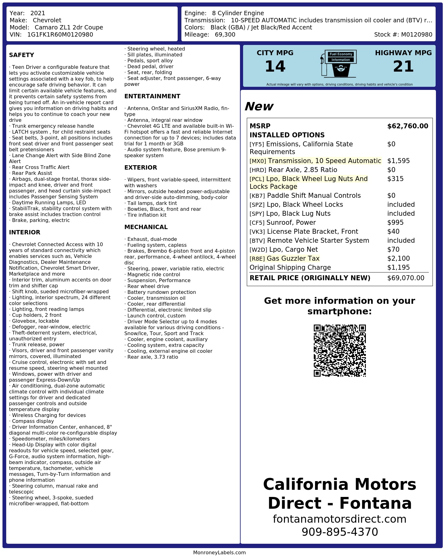 Monroney Label