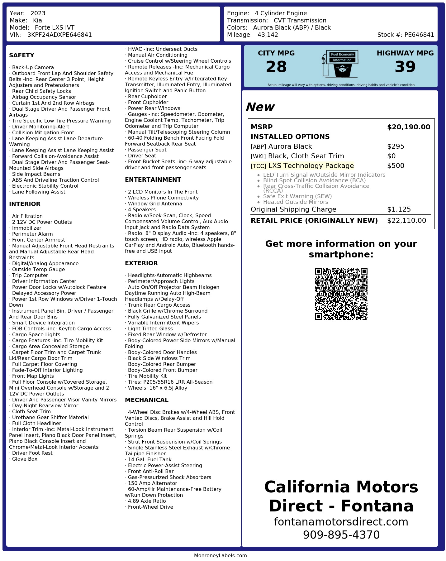 Monroney Label