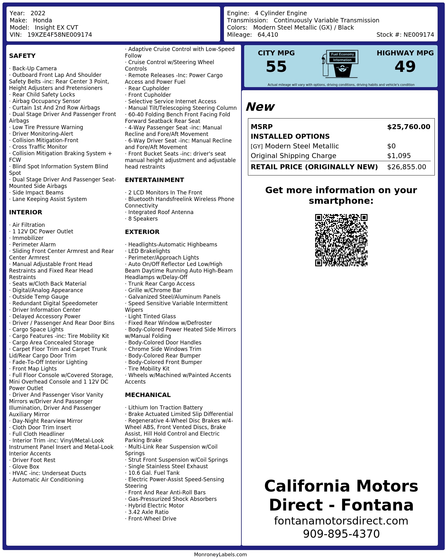 Monroney Label