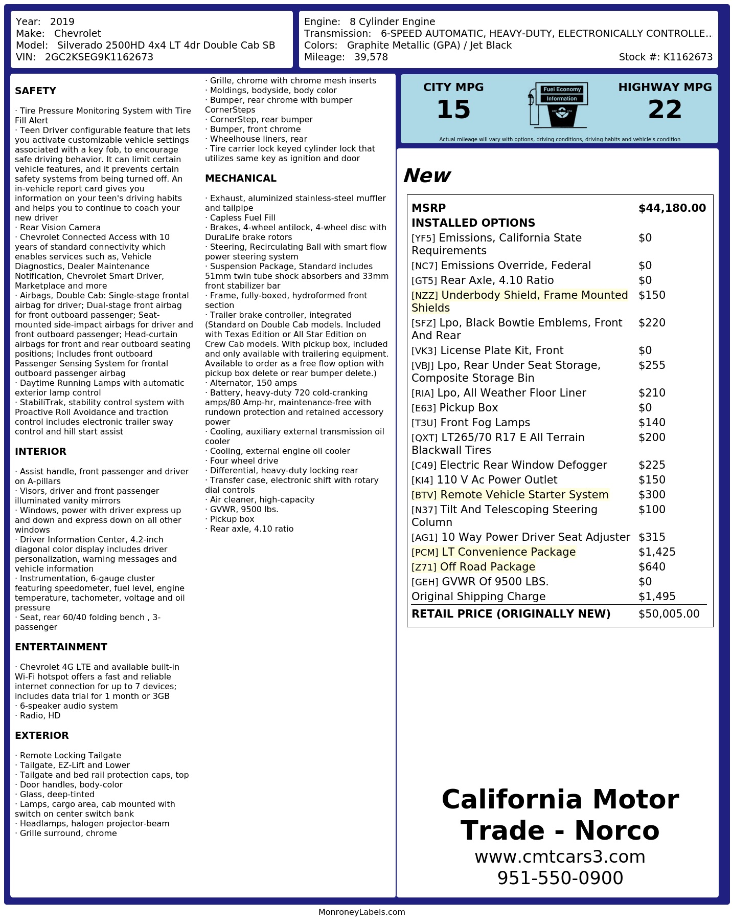 Monroney Label