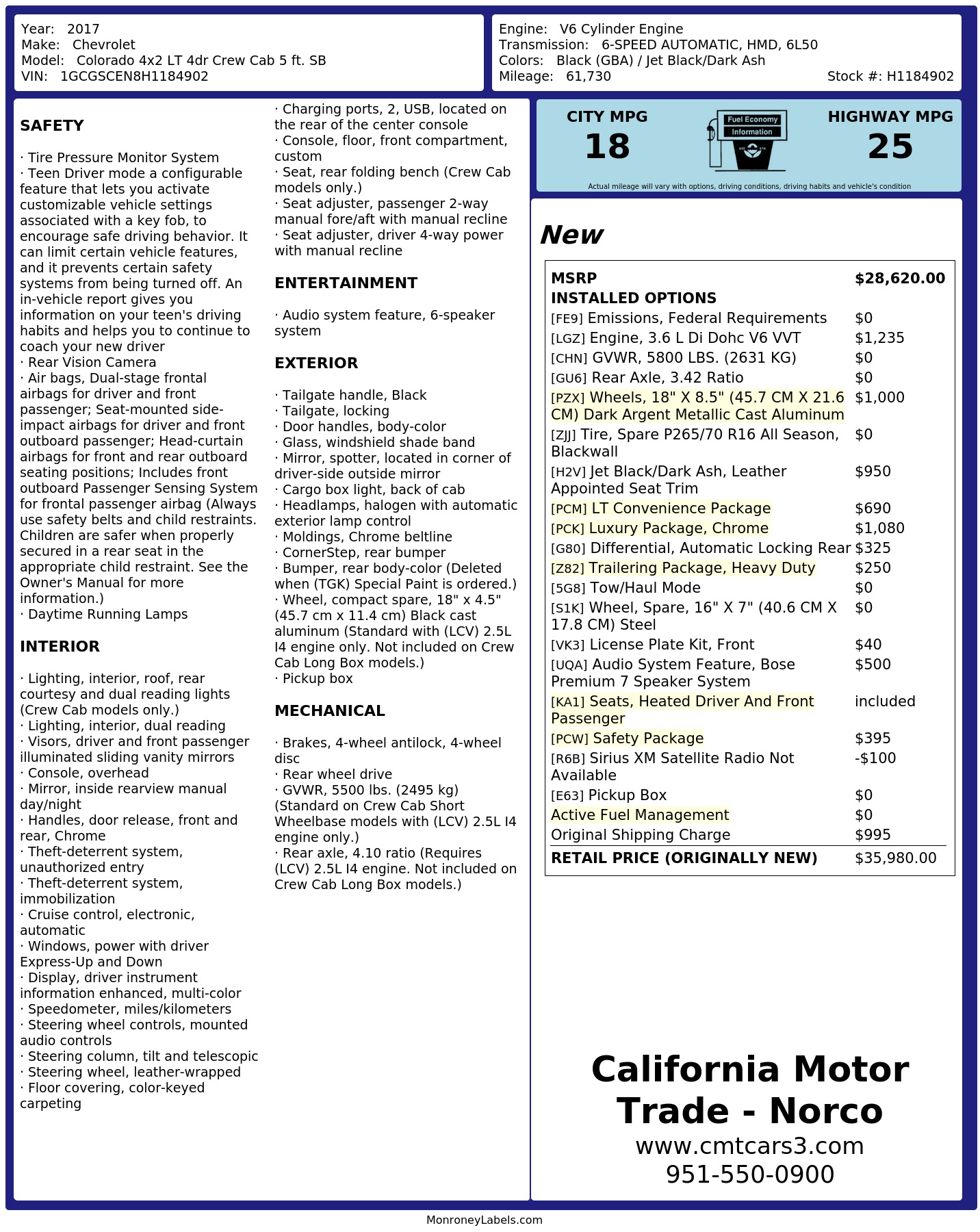 Monroney Label