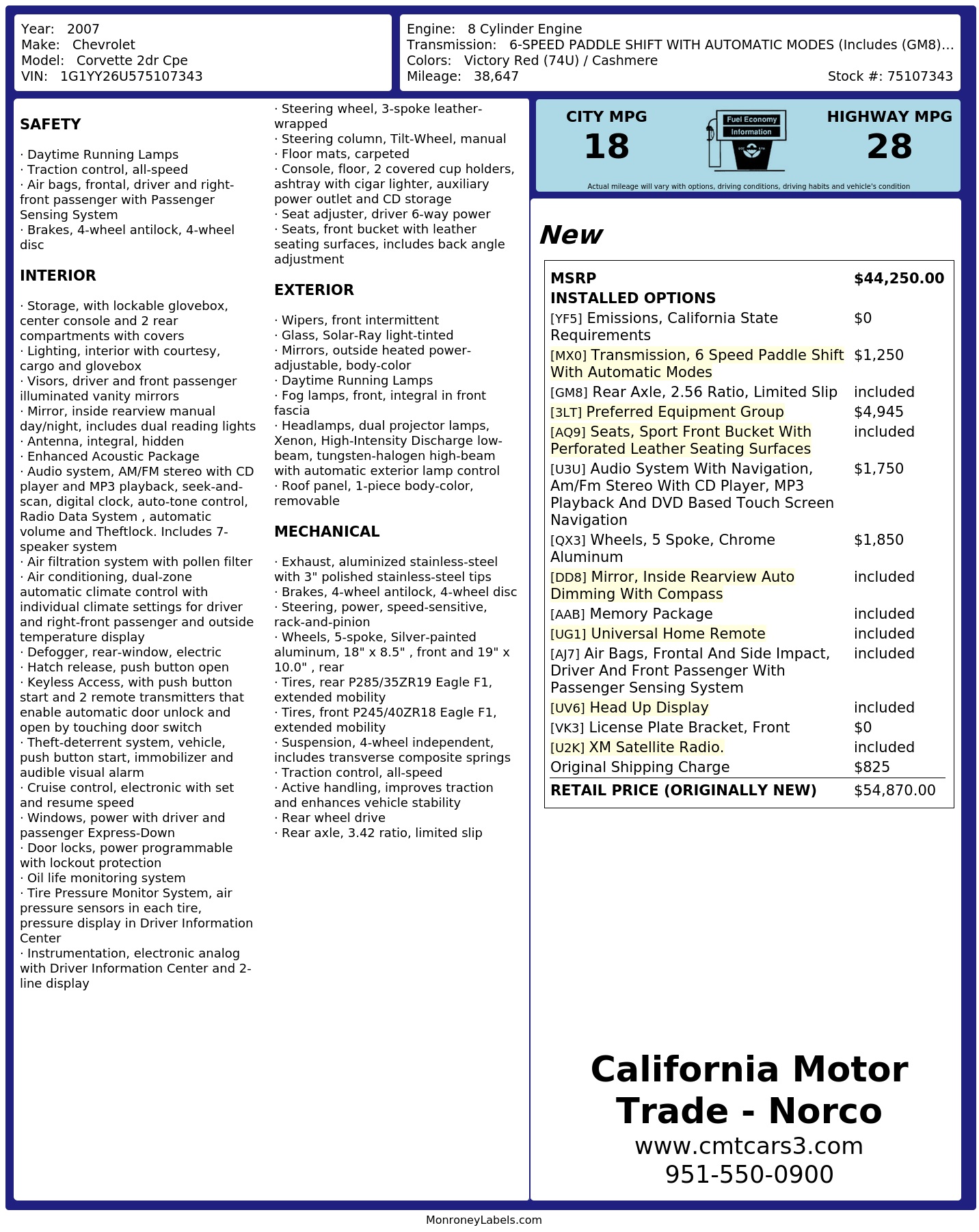Monroney Label