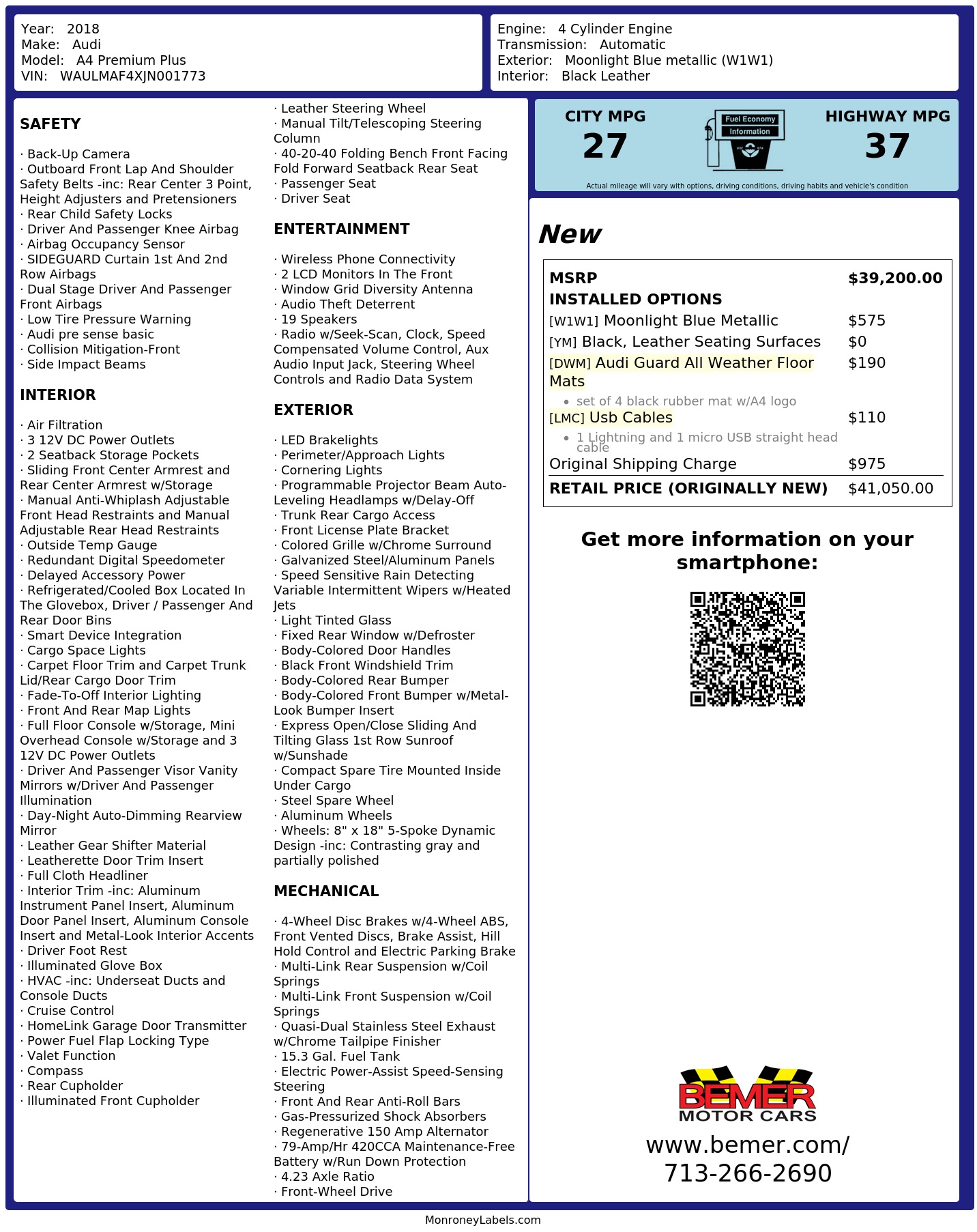 Monroney Label