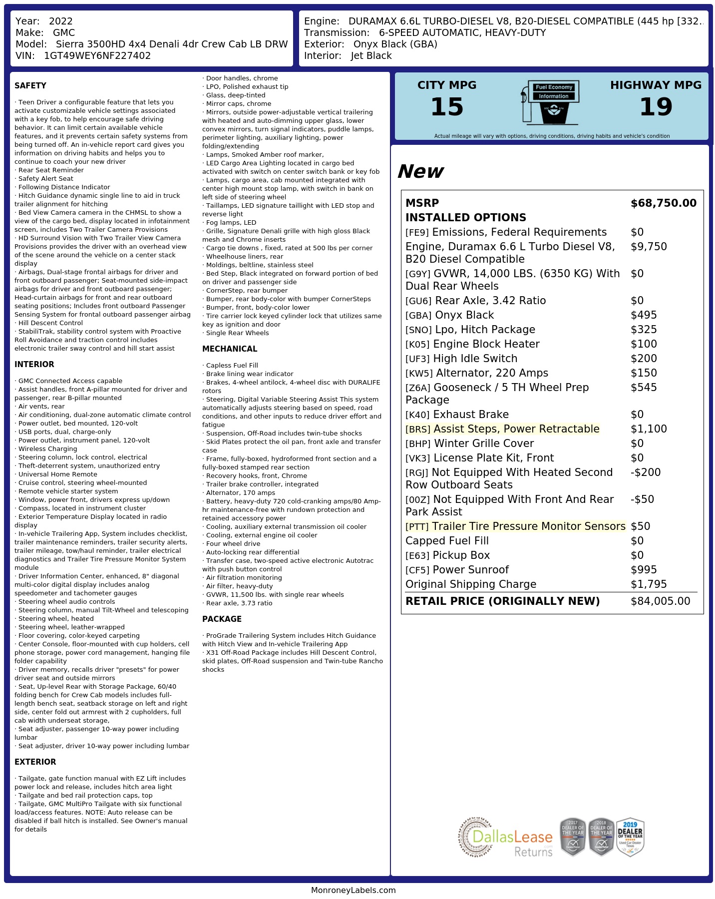 Monroney Label