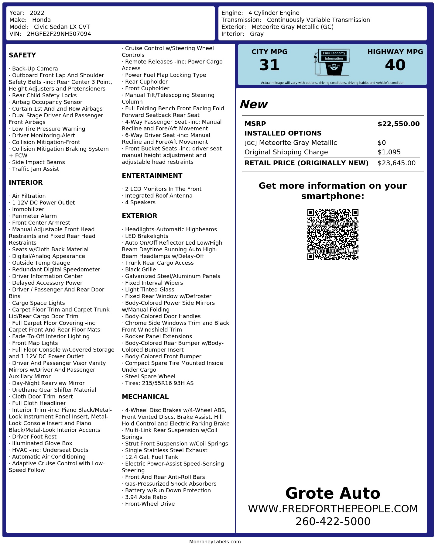 Monroney Label