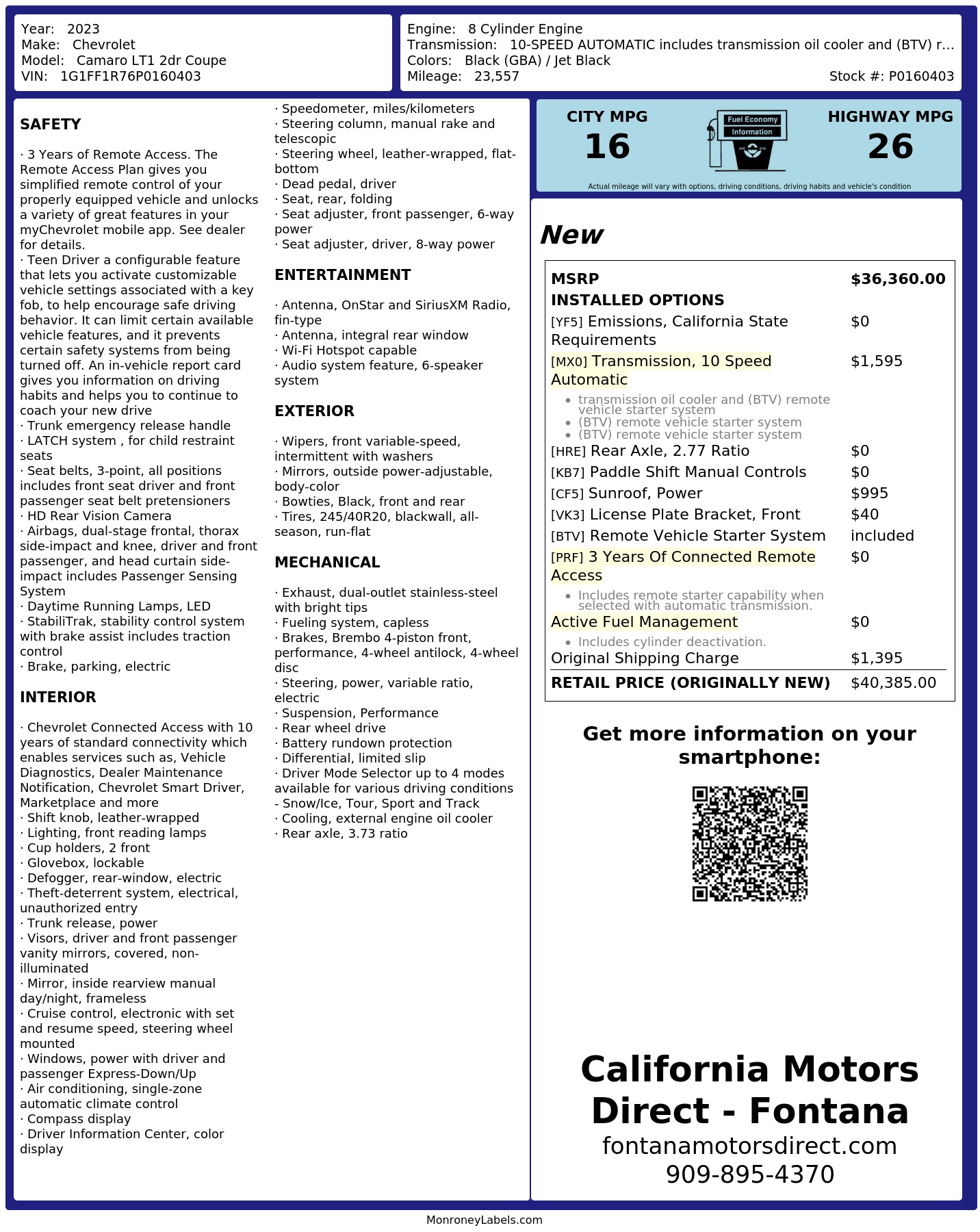 Monroney Label