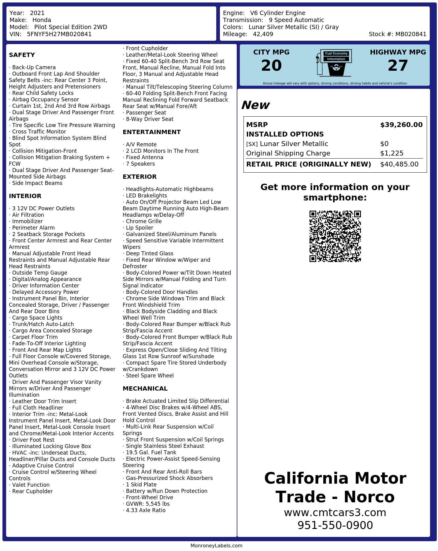 Monroney Label